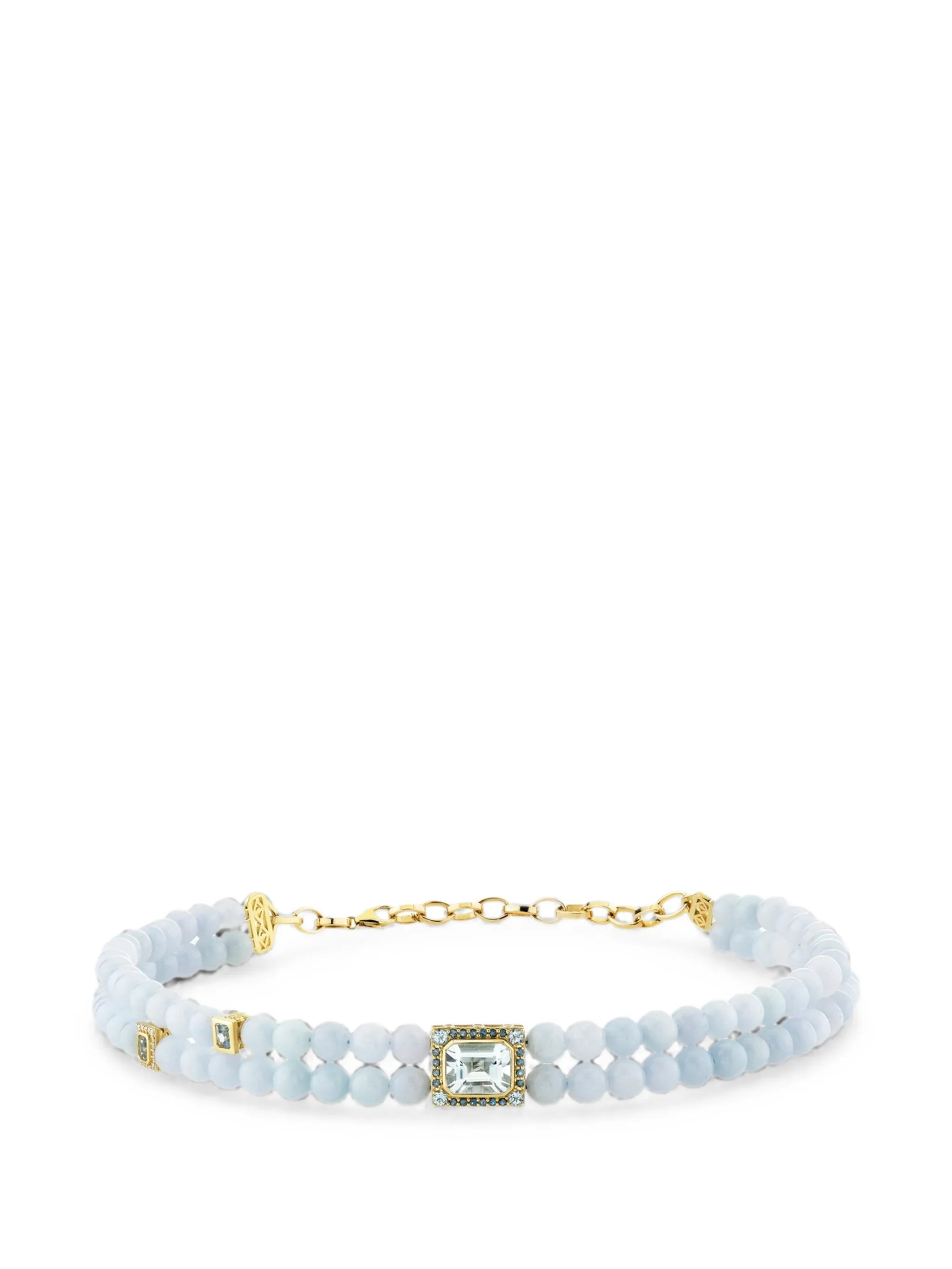 aquamarine and emerald-cut beaded necklace