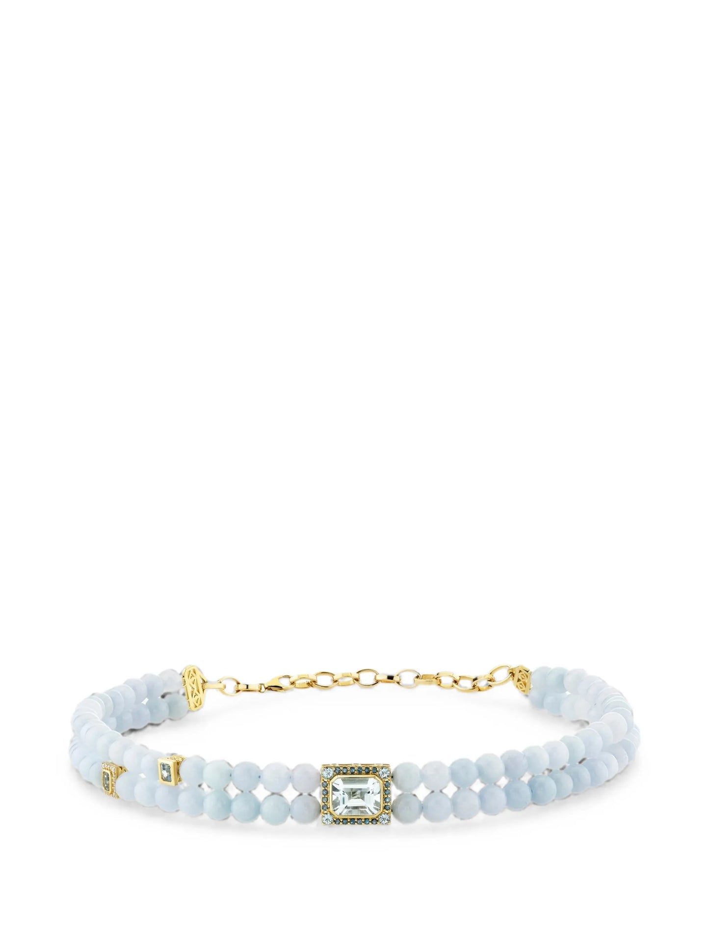 aquamarine and emerald-cut beaded necklace