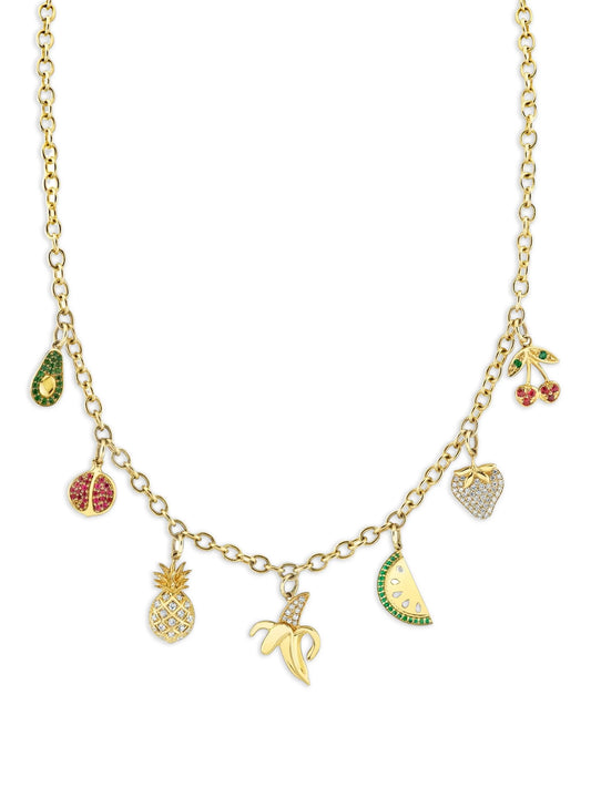 multi-gemstone fruit-charm necklace