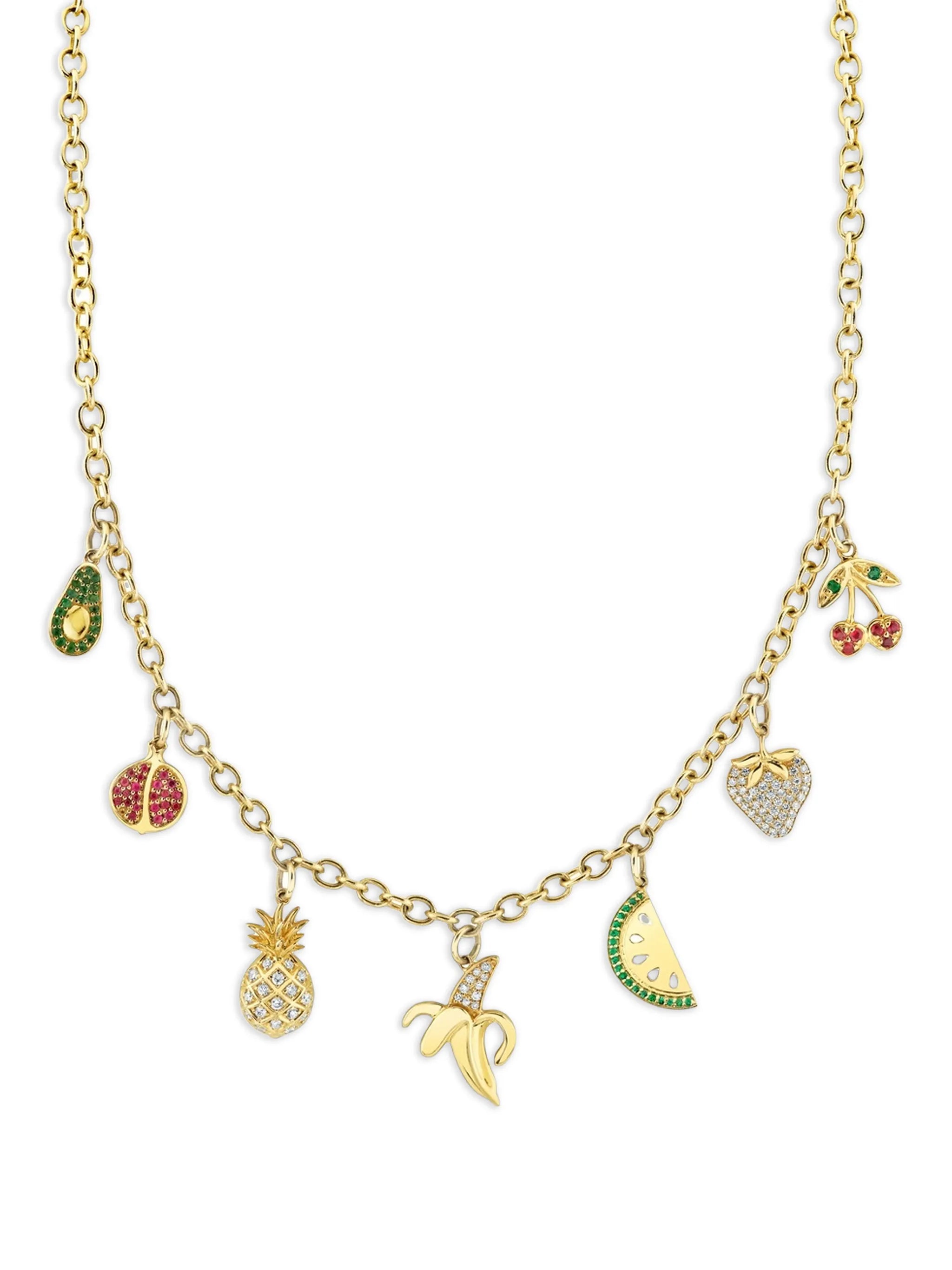 multi-gemstone fruit-charm necklace