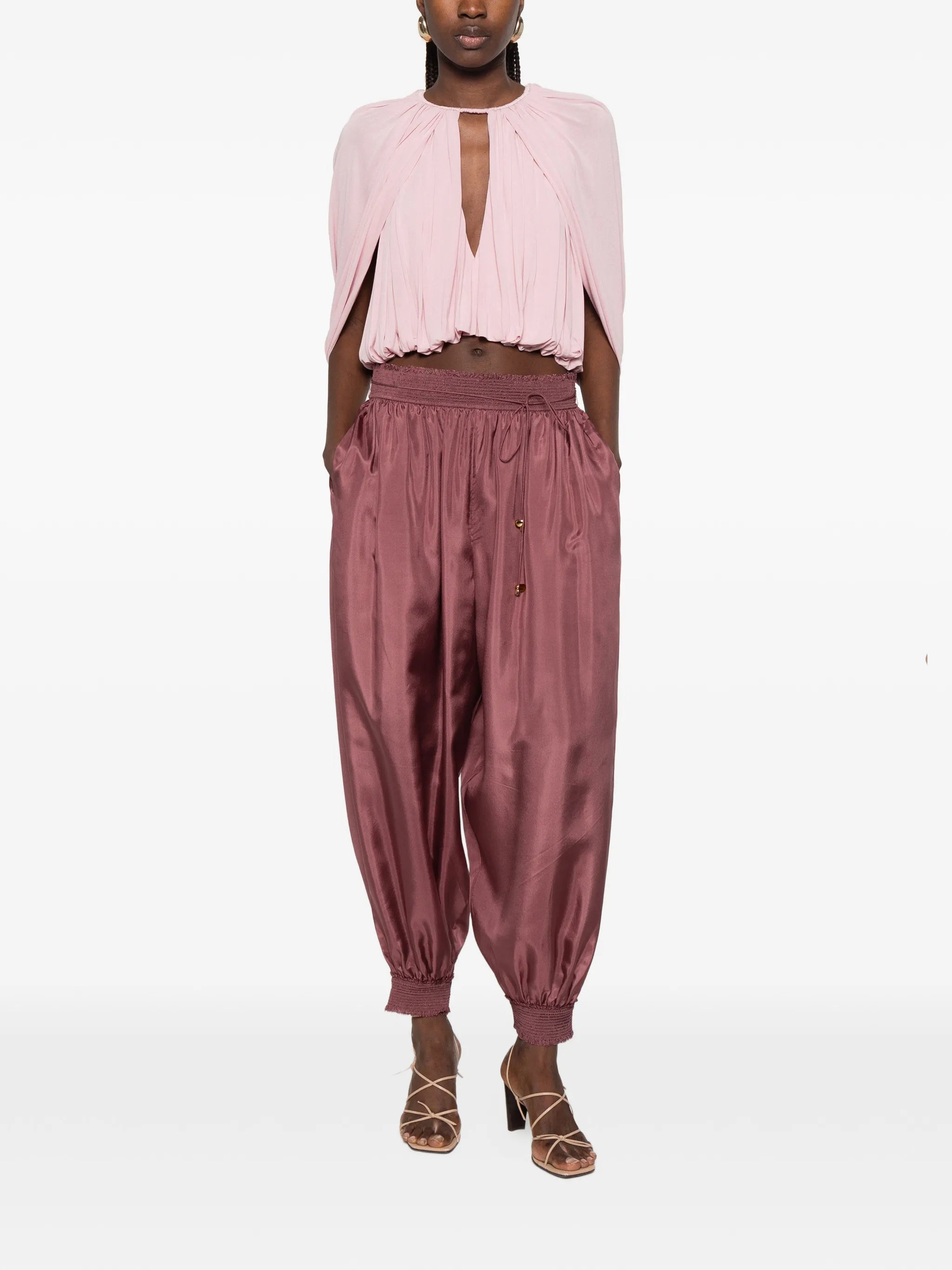 Alchemy ruched-detailing cape-style blouse