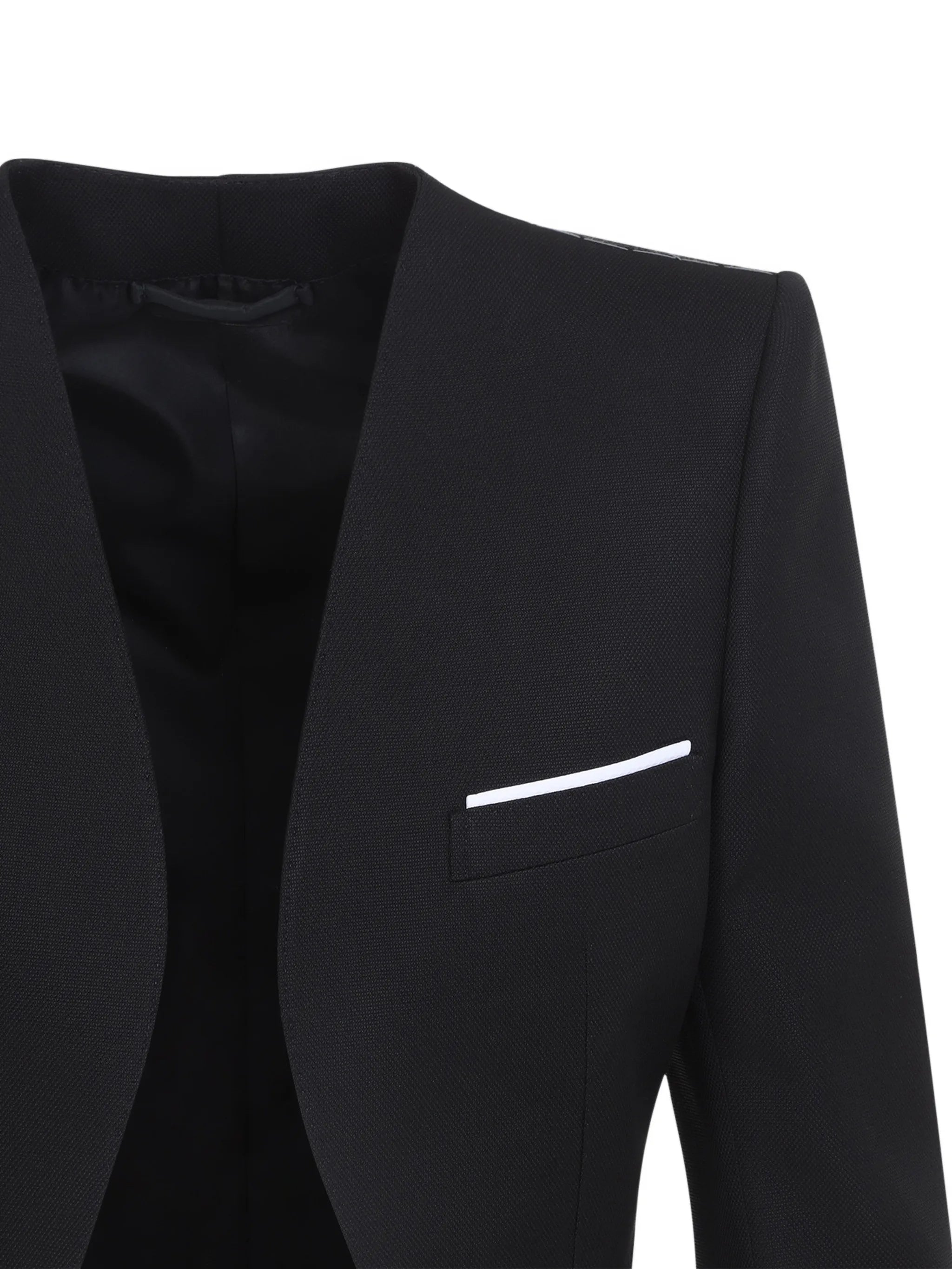 collarless wool silk jacket