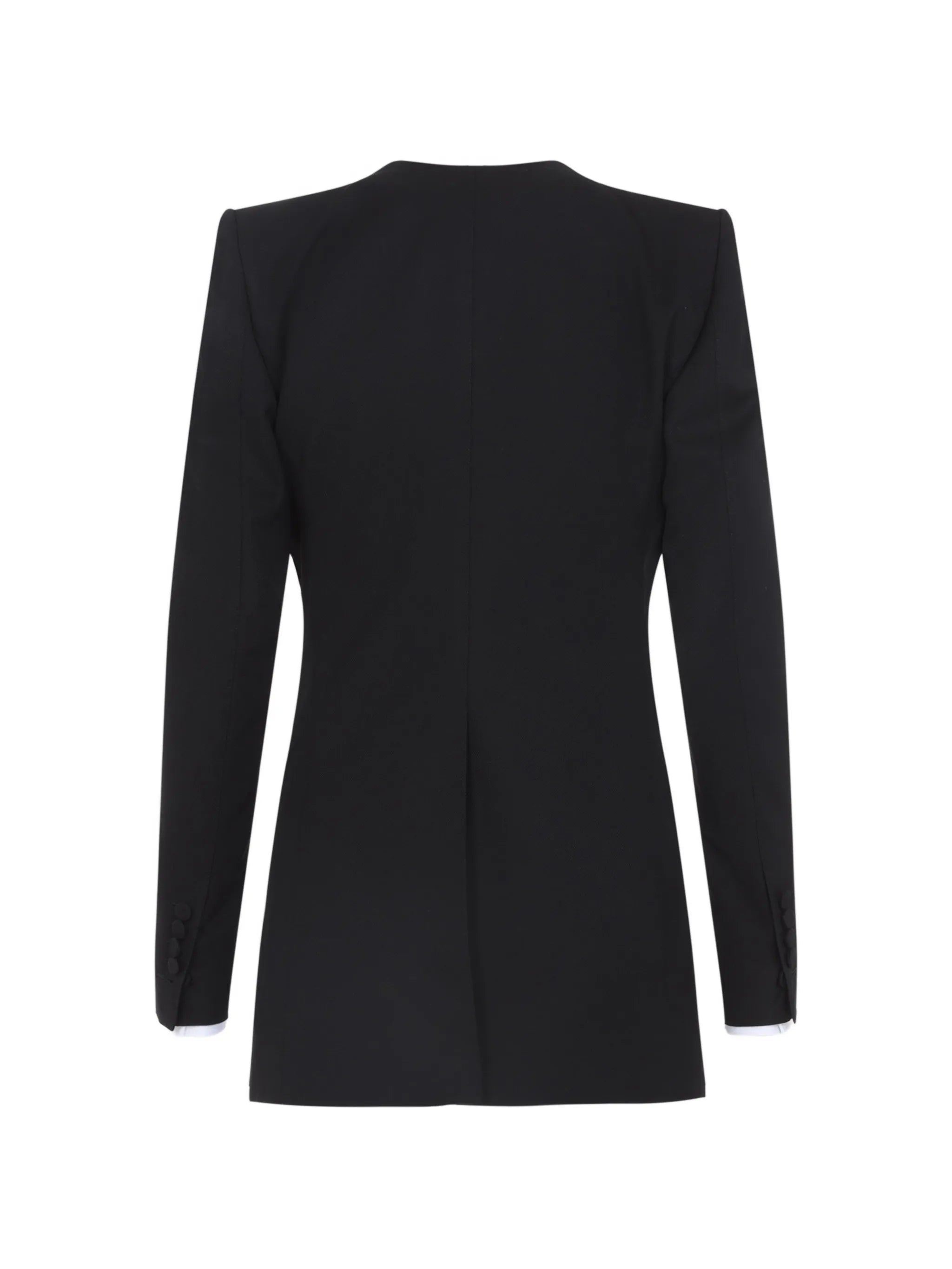 collarless wool silk jacket