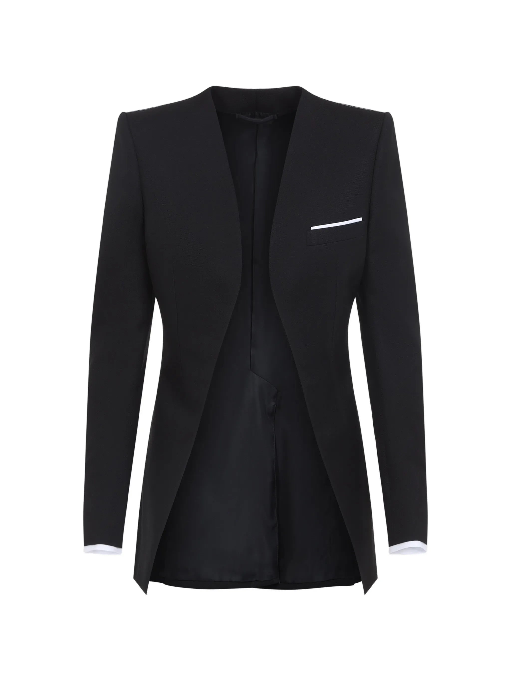 collarless wool silk jacket