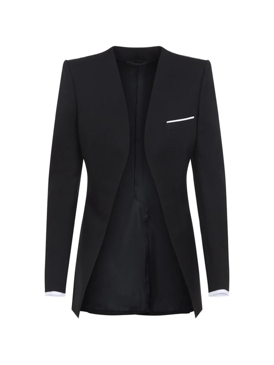 collarless wool silk jacket