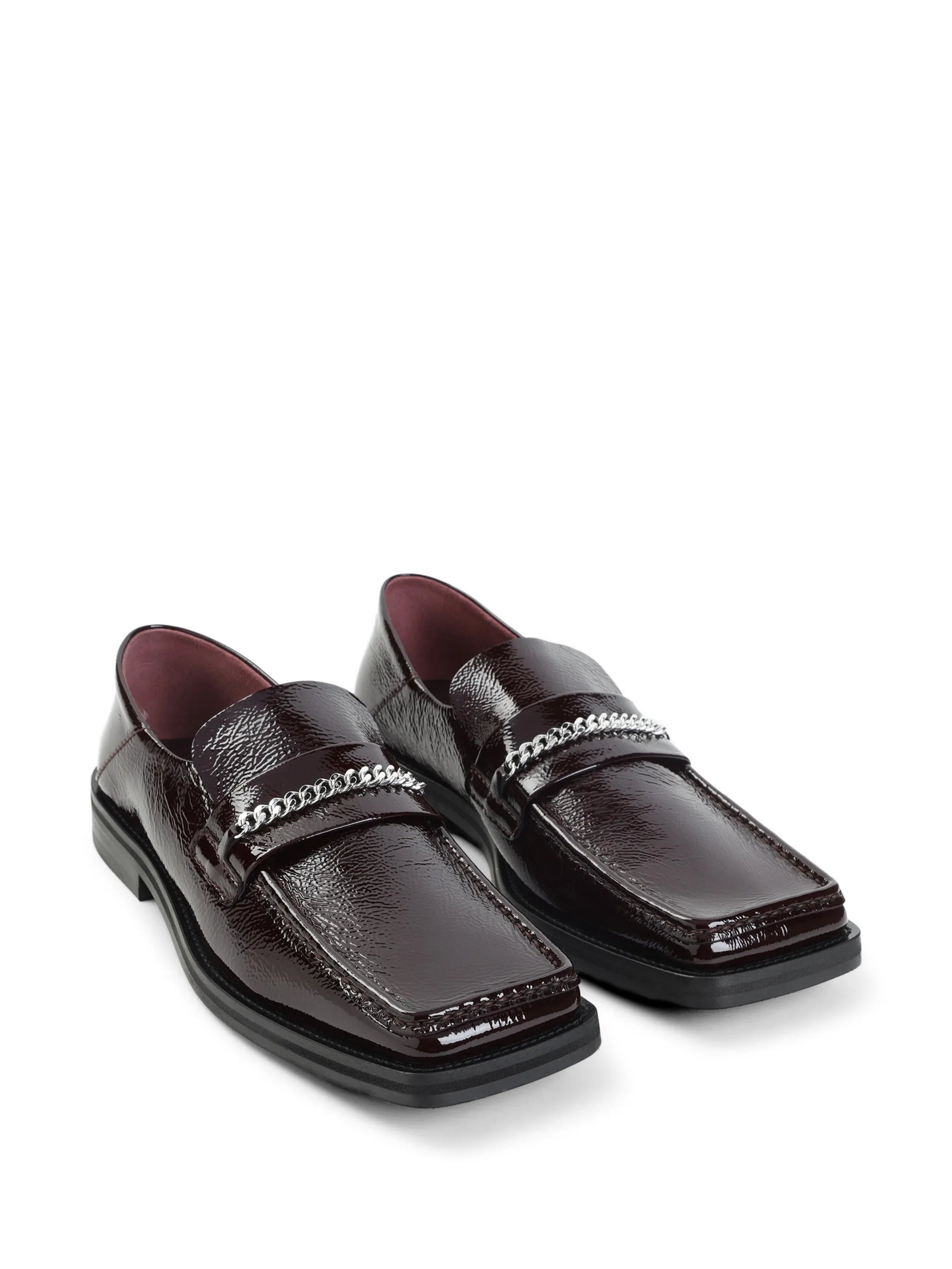 chain-link patent-leather loafers