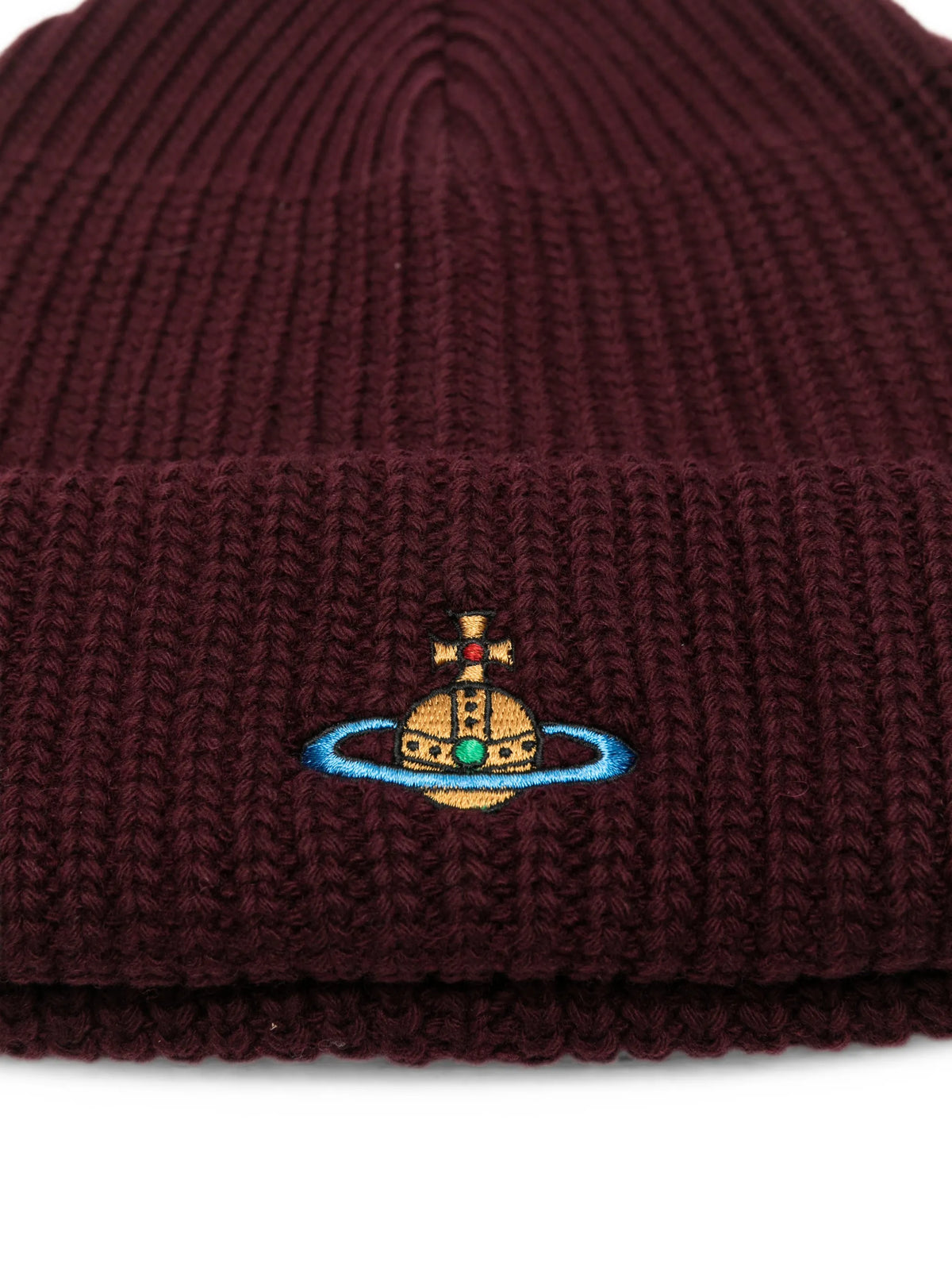 Orb-embroidered ribbed-knit beanie hat