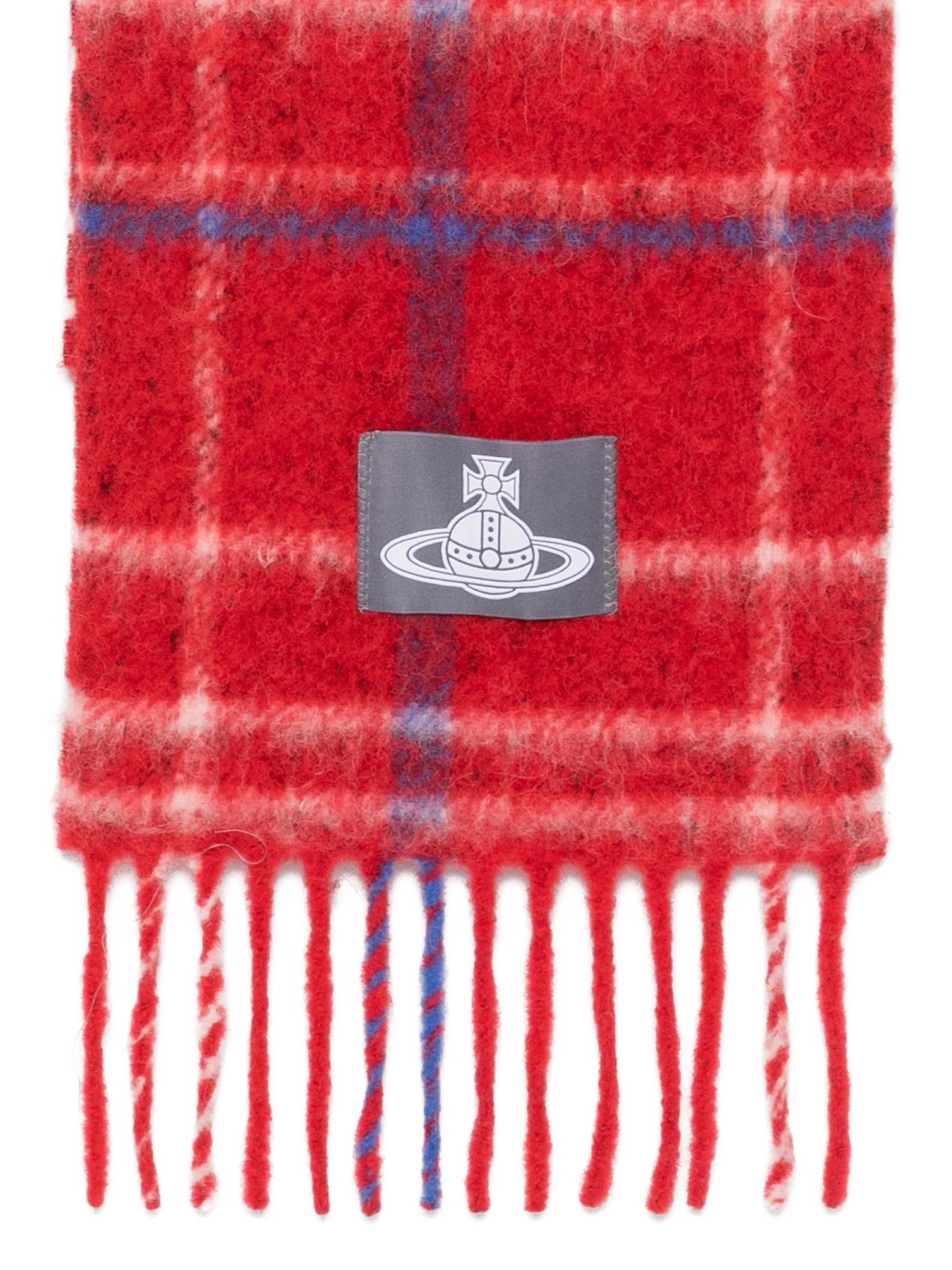 tartan-check fringed scarf