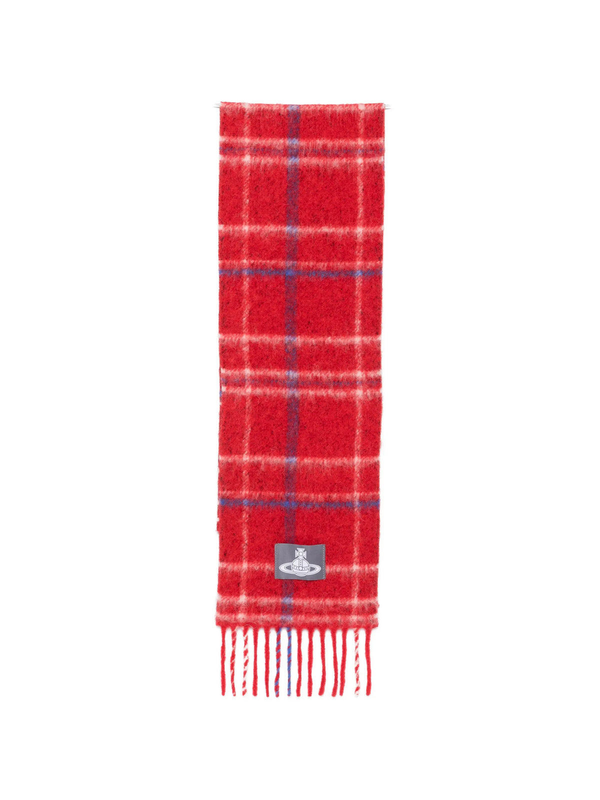 tartan-check fringed scarf