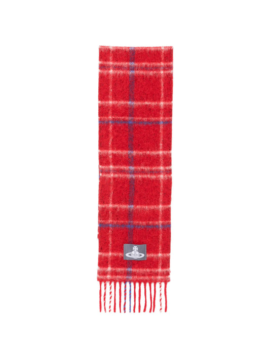 tartan-check fringed scarf