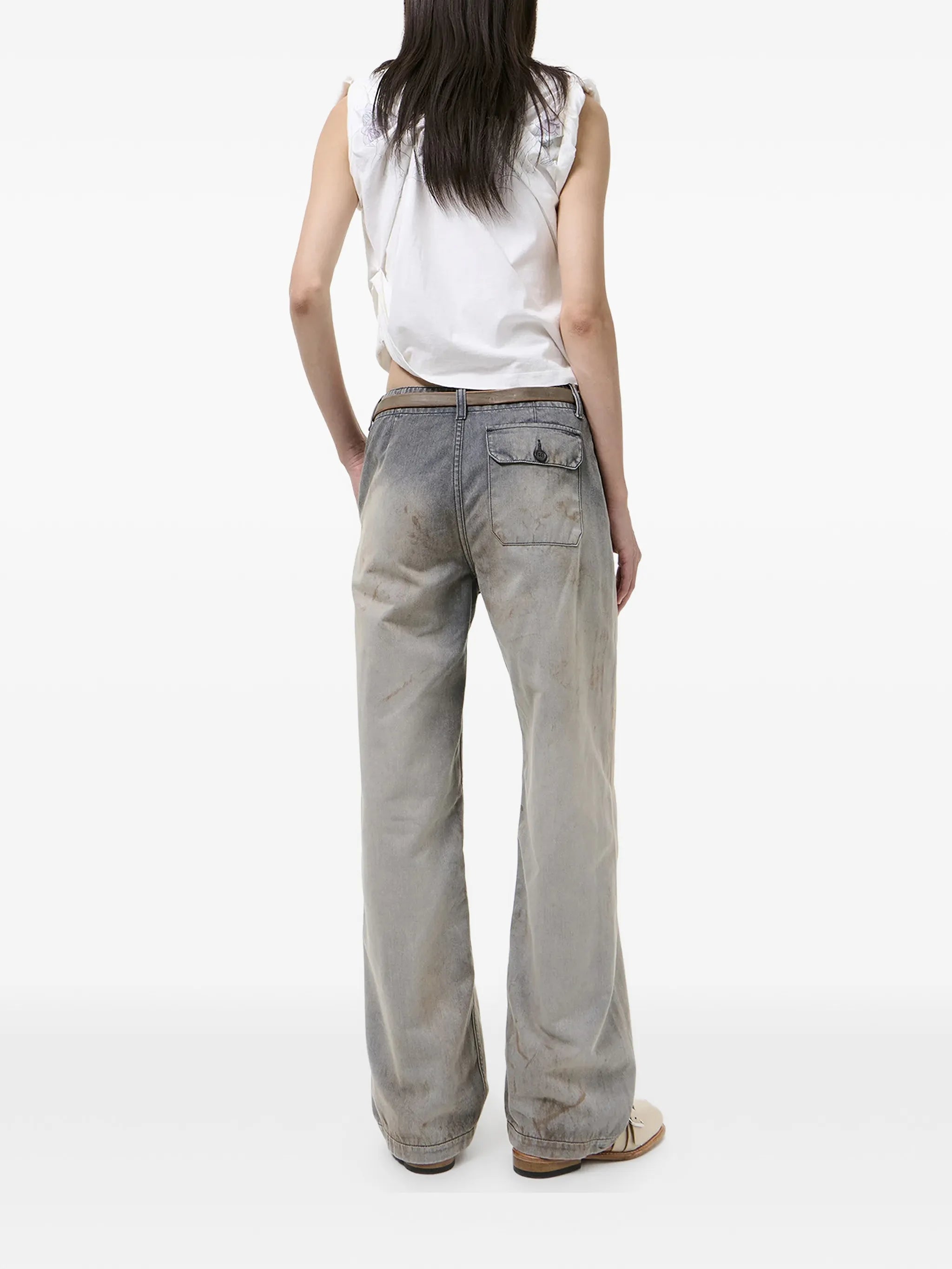 paint-splatter faded jeans