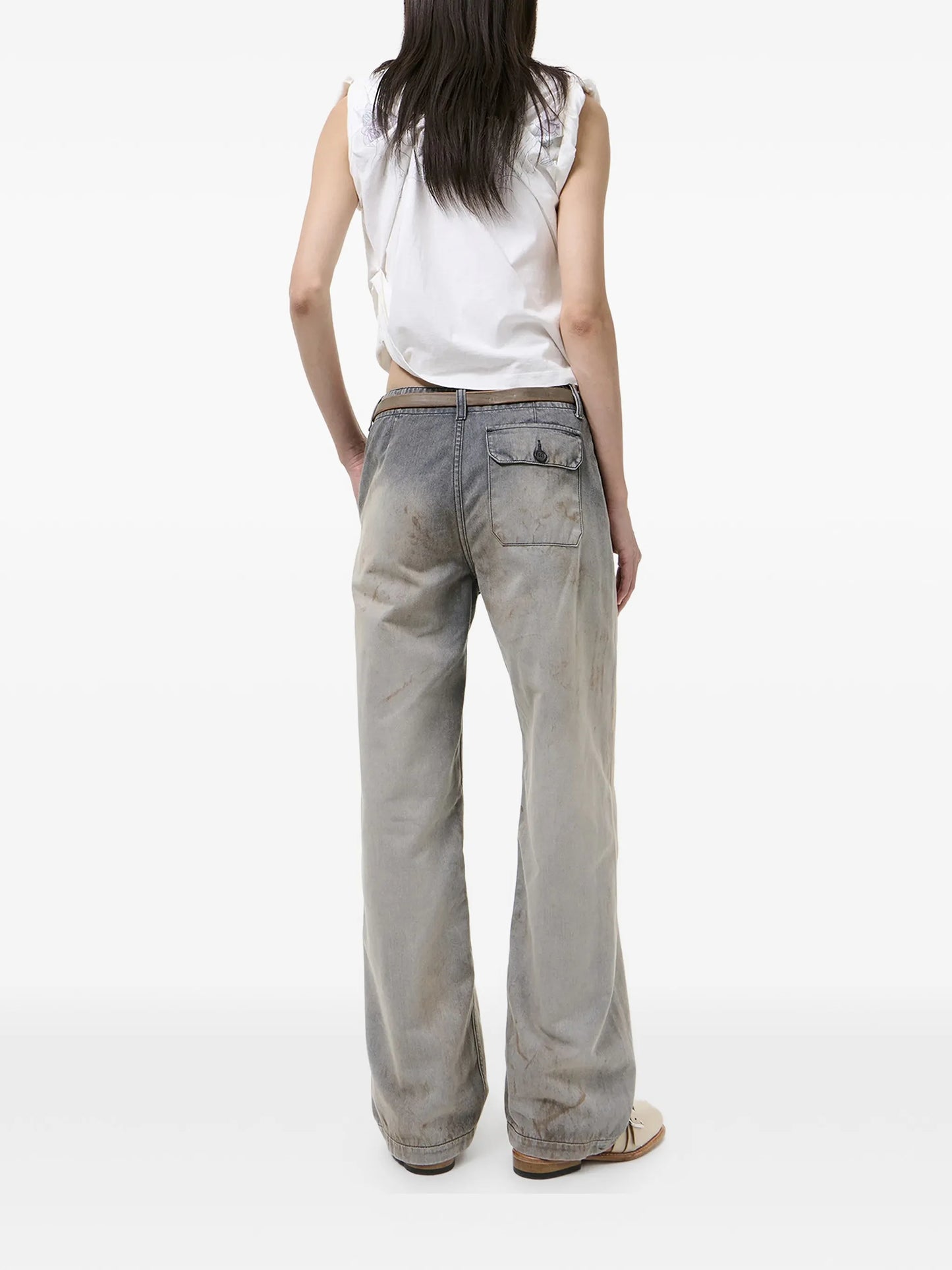 paint-splatter faded jeans