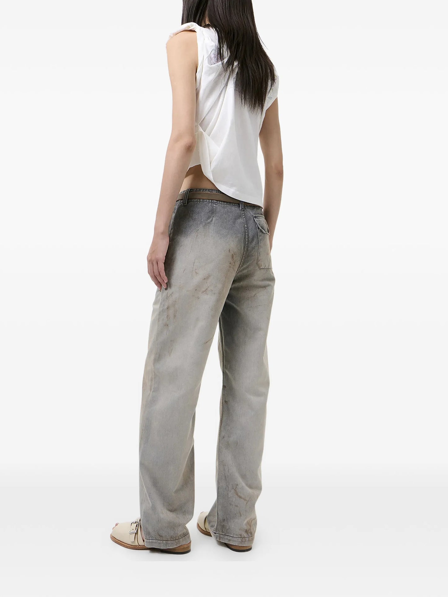 paint-splatter faded jeans