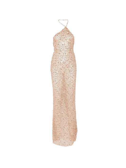 sequin-embellished halterneck maxi dress