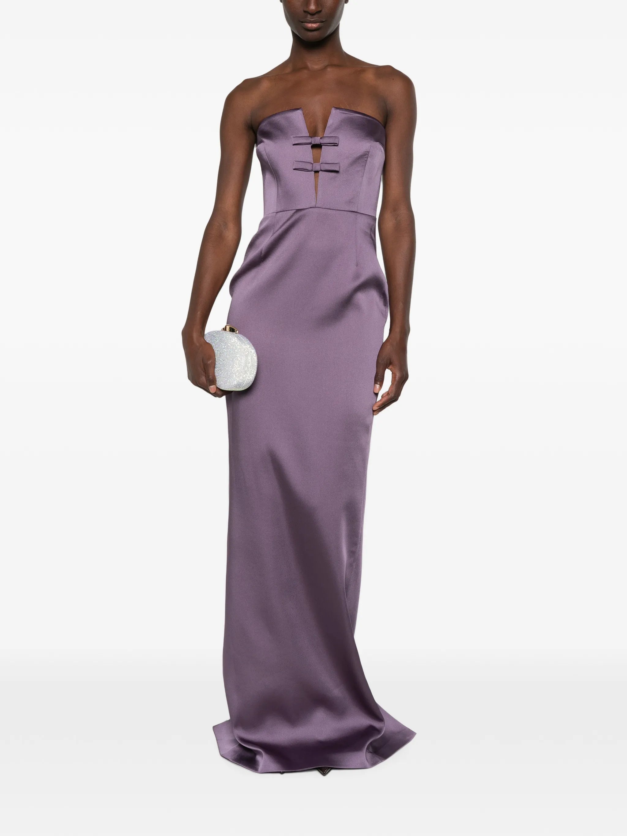 bow-detail strapless maxi dress