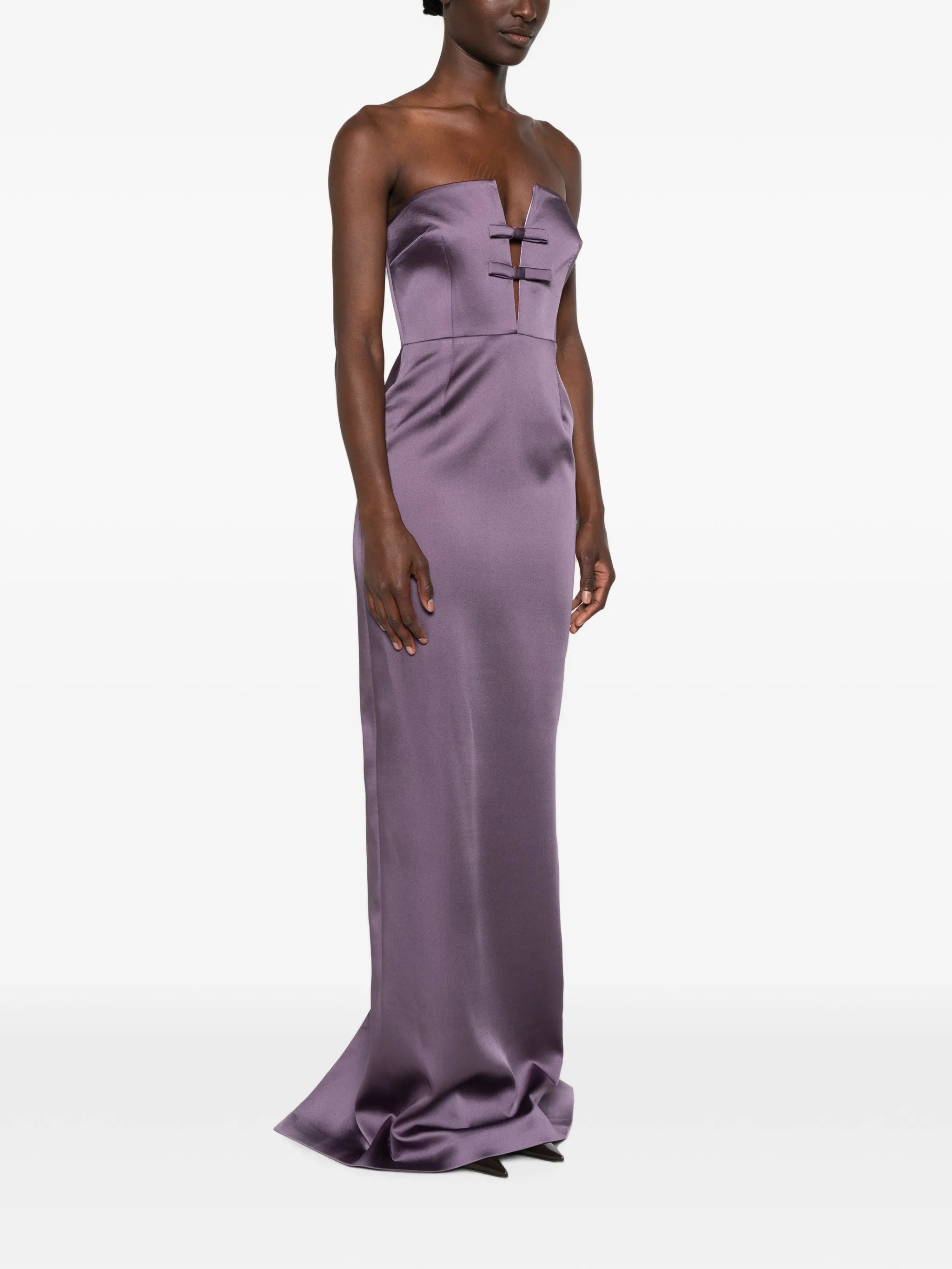 bow-detail strapless maxi dress