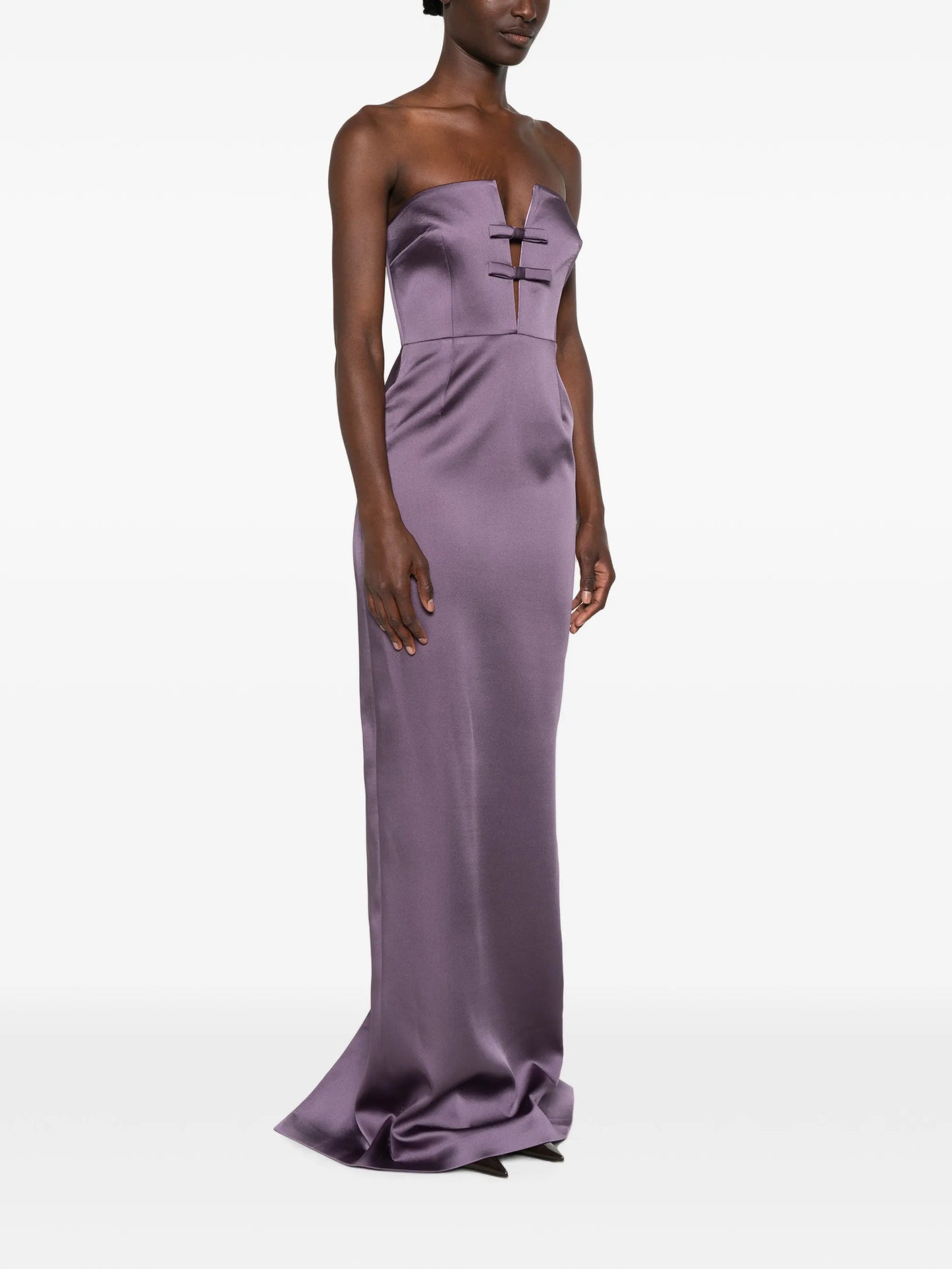 bow-detail strapless maxi dress