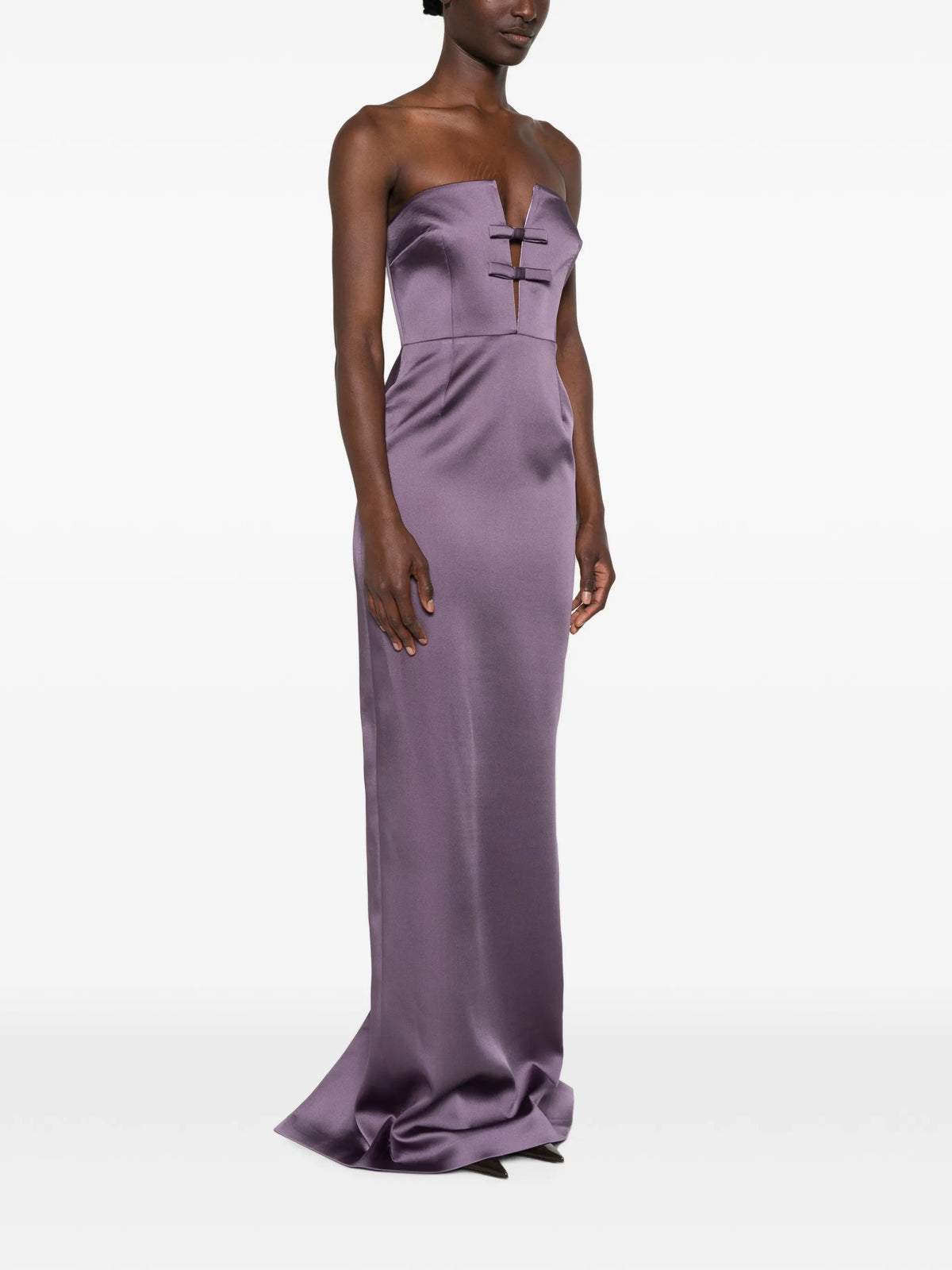 bow-detail strapless maxi dress
