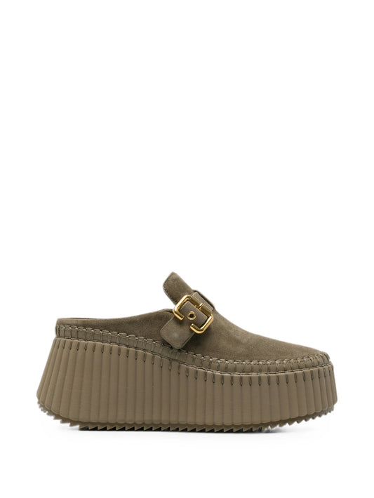 Nama buckle-fastening platform mules