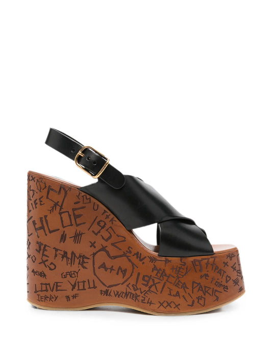 scribble-print wedge sandals