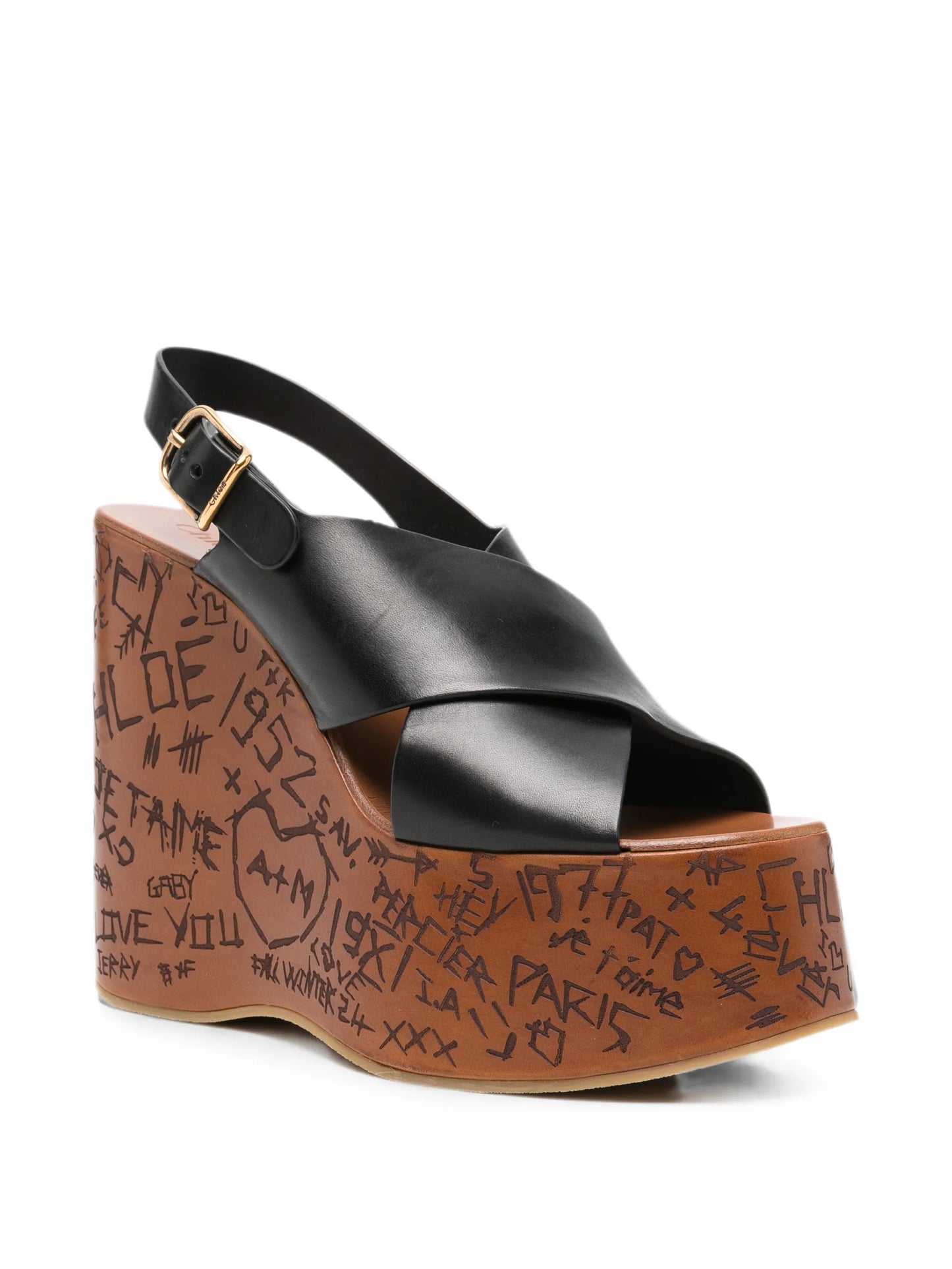 scribble-print wedge sandals