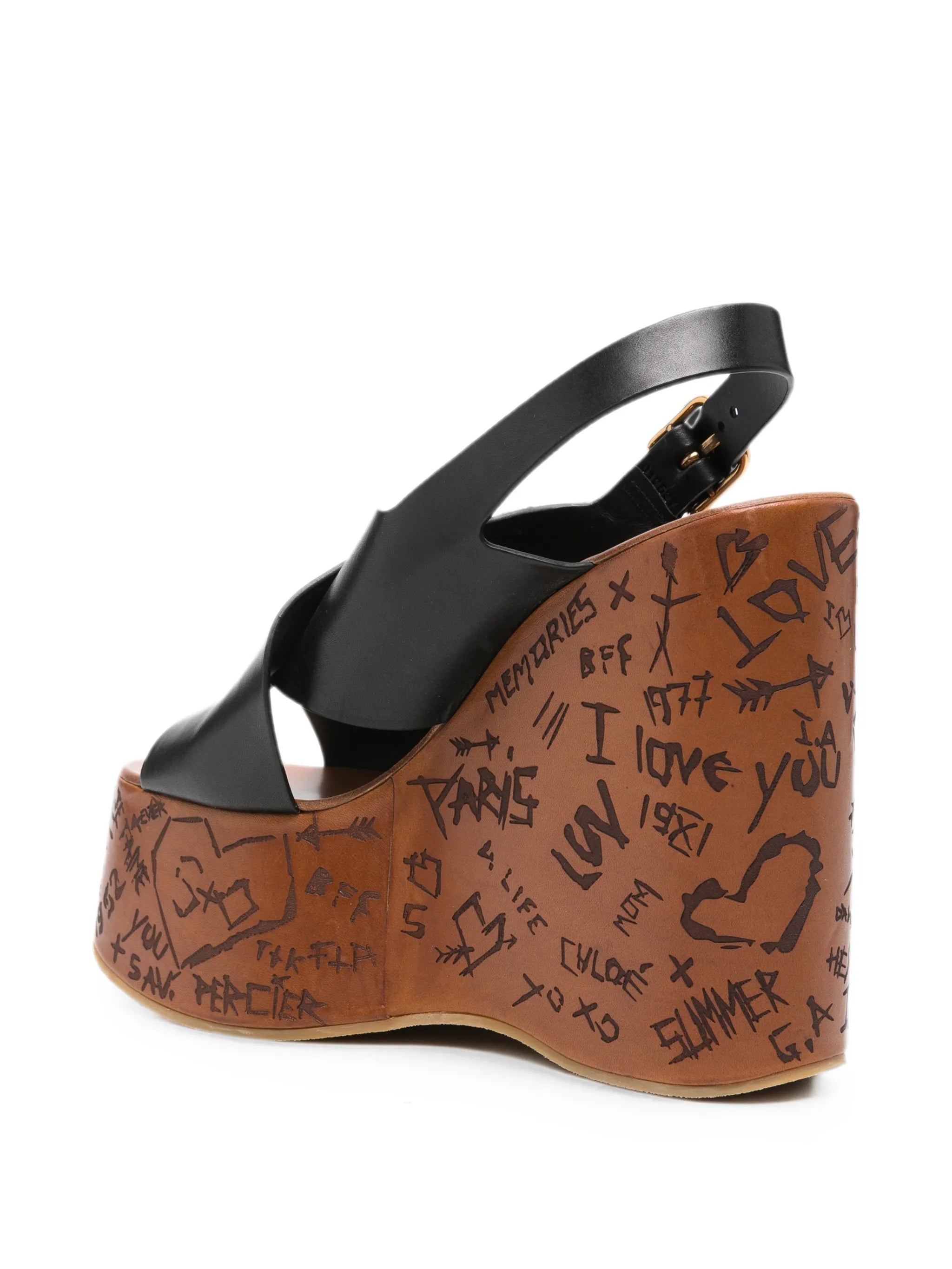 scribble-print wedge sandals