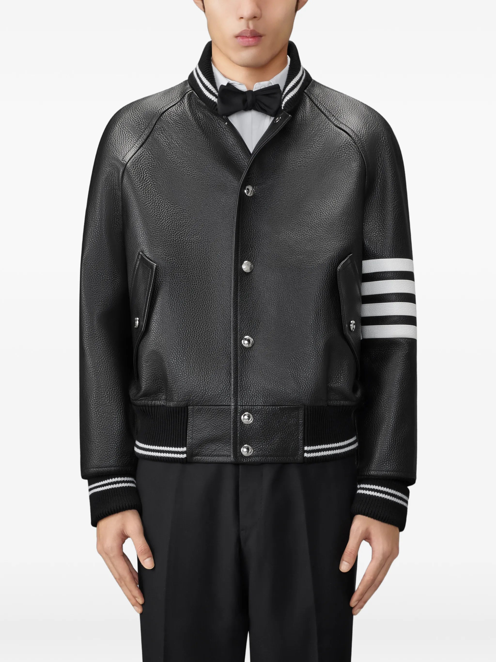 leather 4-Bar oversized blouson jacket