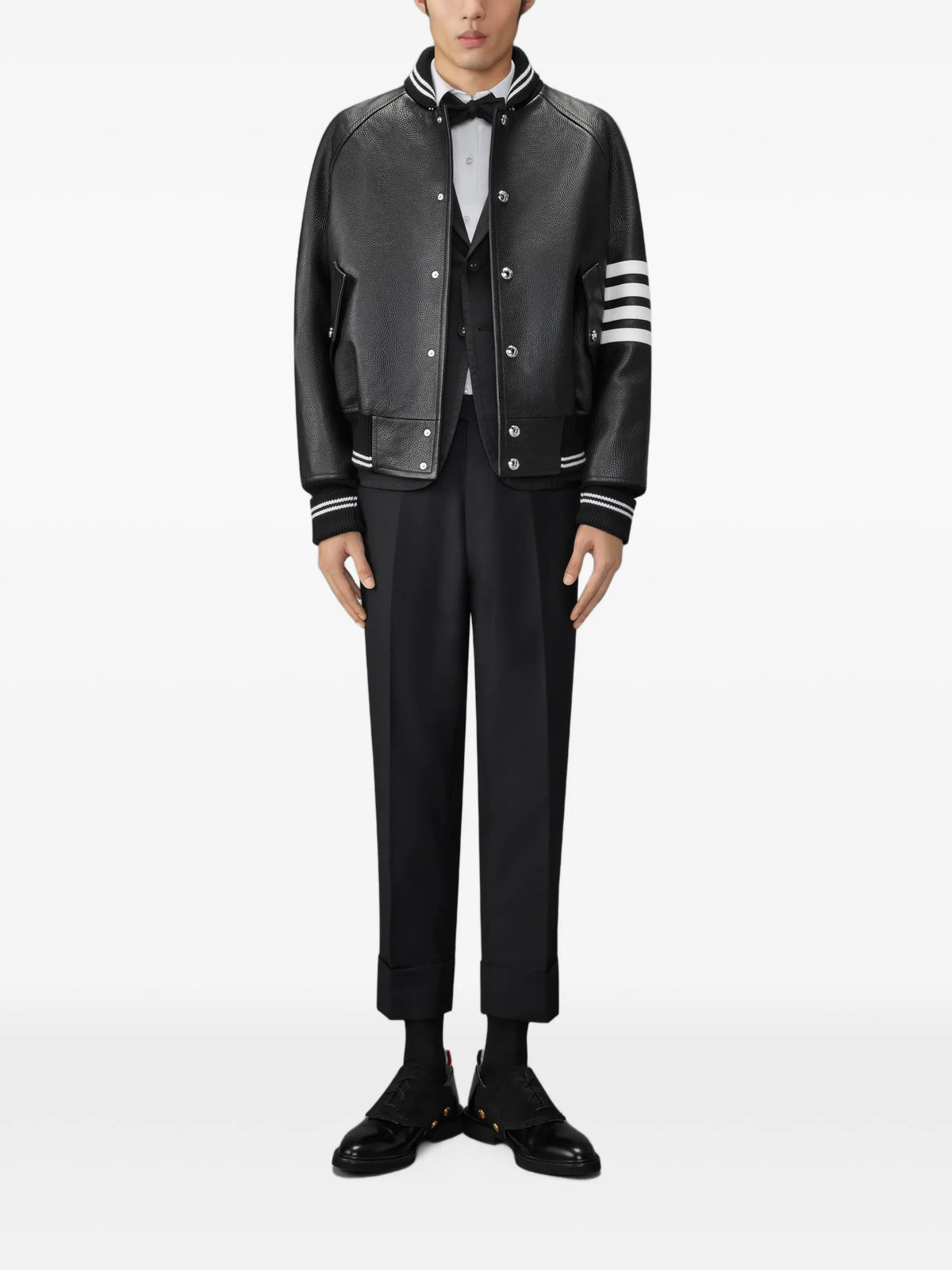 leather 4-Bar oversized blouson jacket