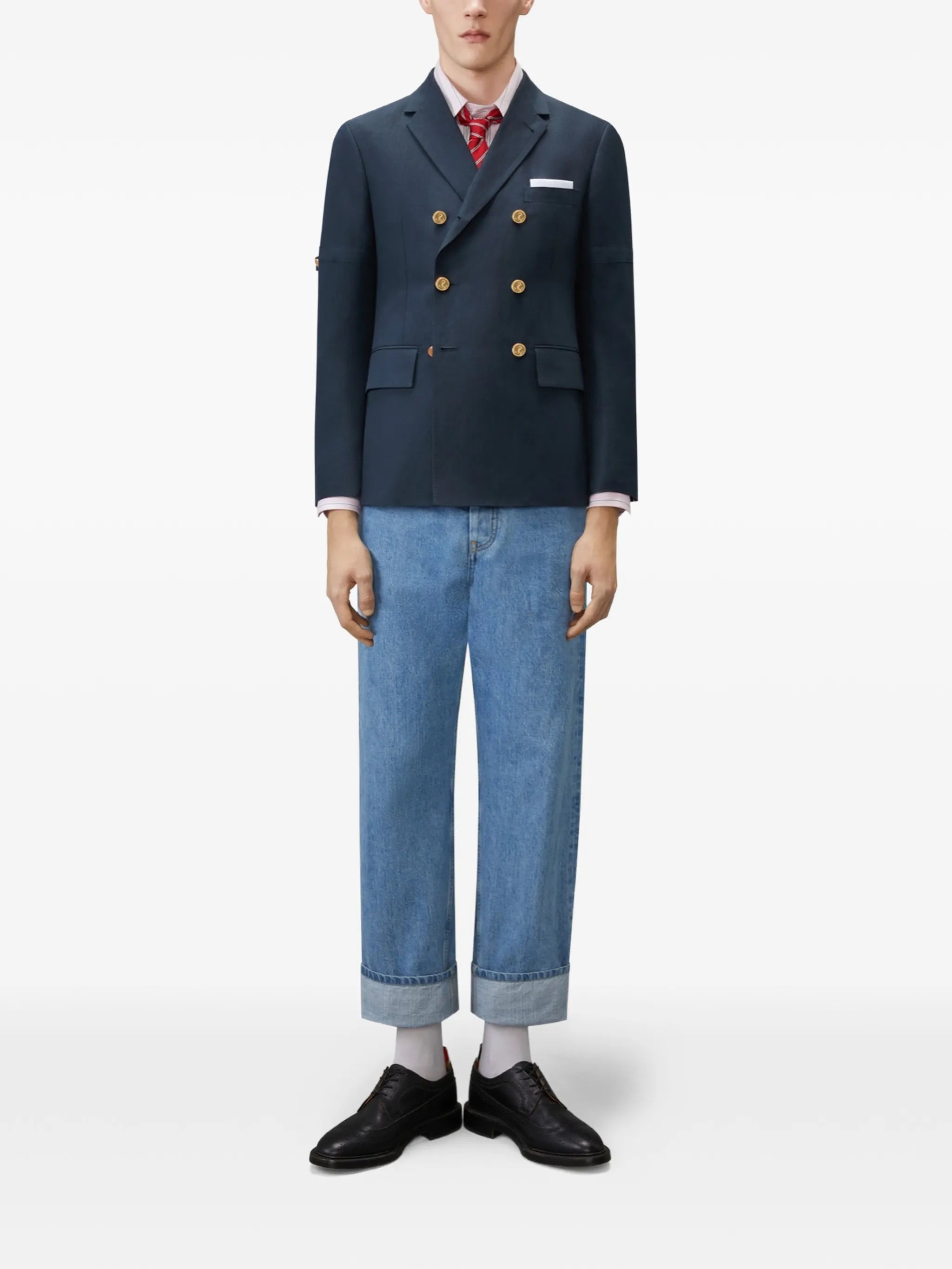 Madras hairline-stripe armband shirt