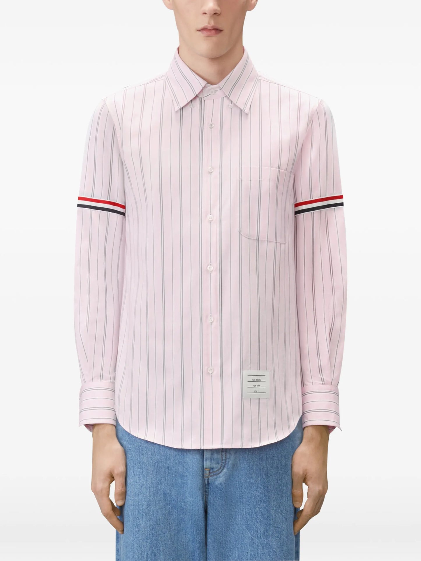 Madras hairline-stripe armband shirt