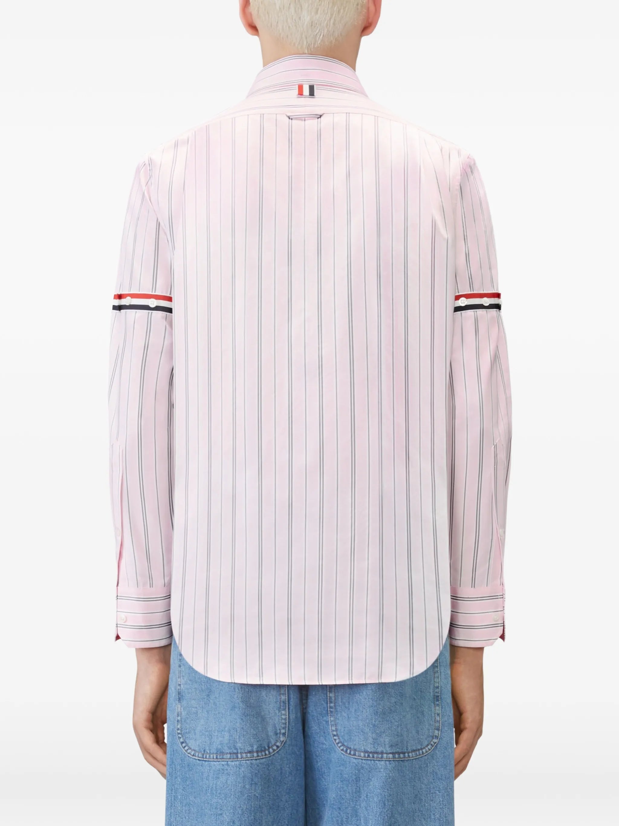 Madras hairline-stripe armband shirt