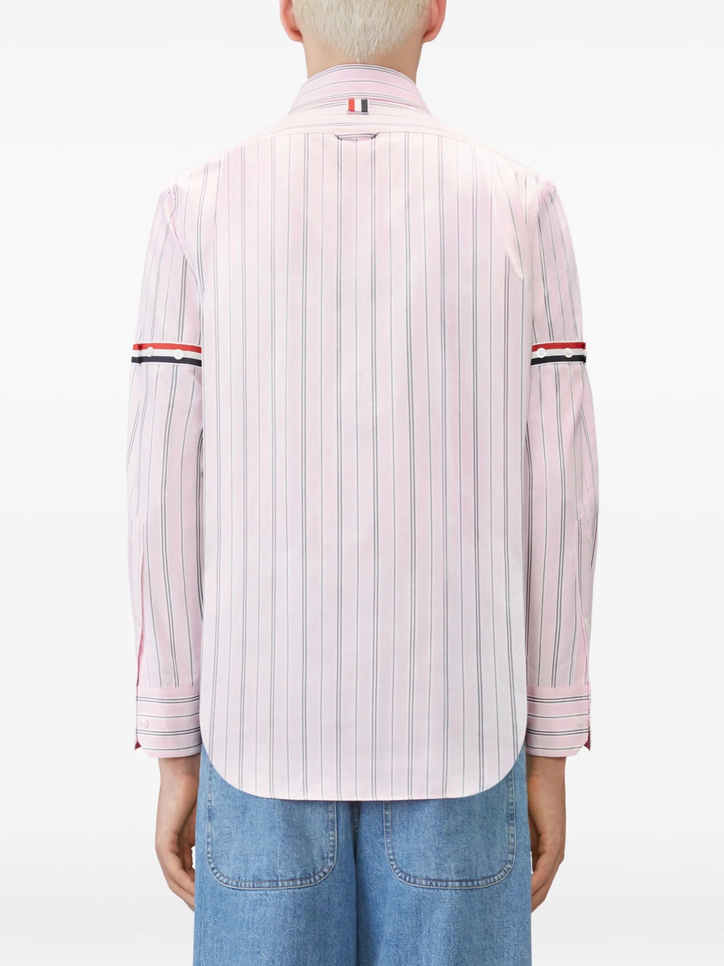 Madras hairline-stripe armband shirt