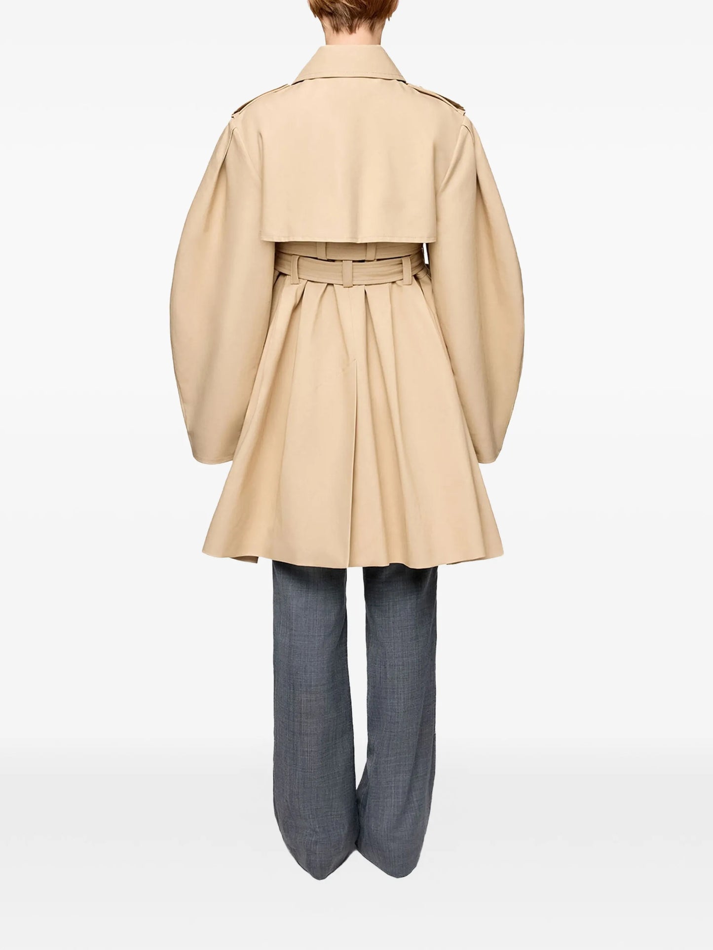 peplum-waist double-belted trench coat