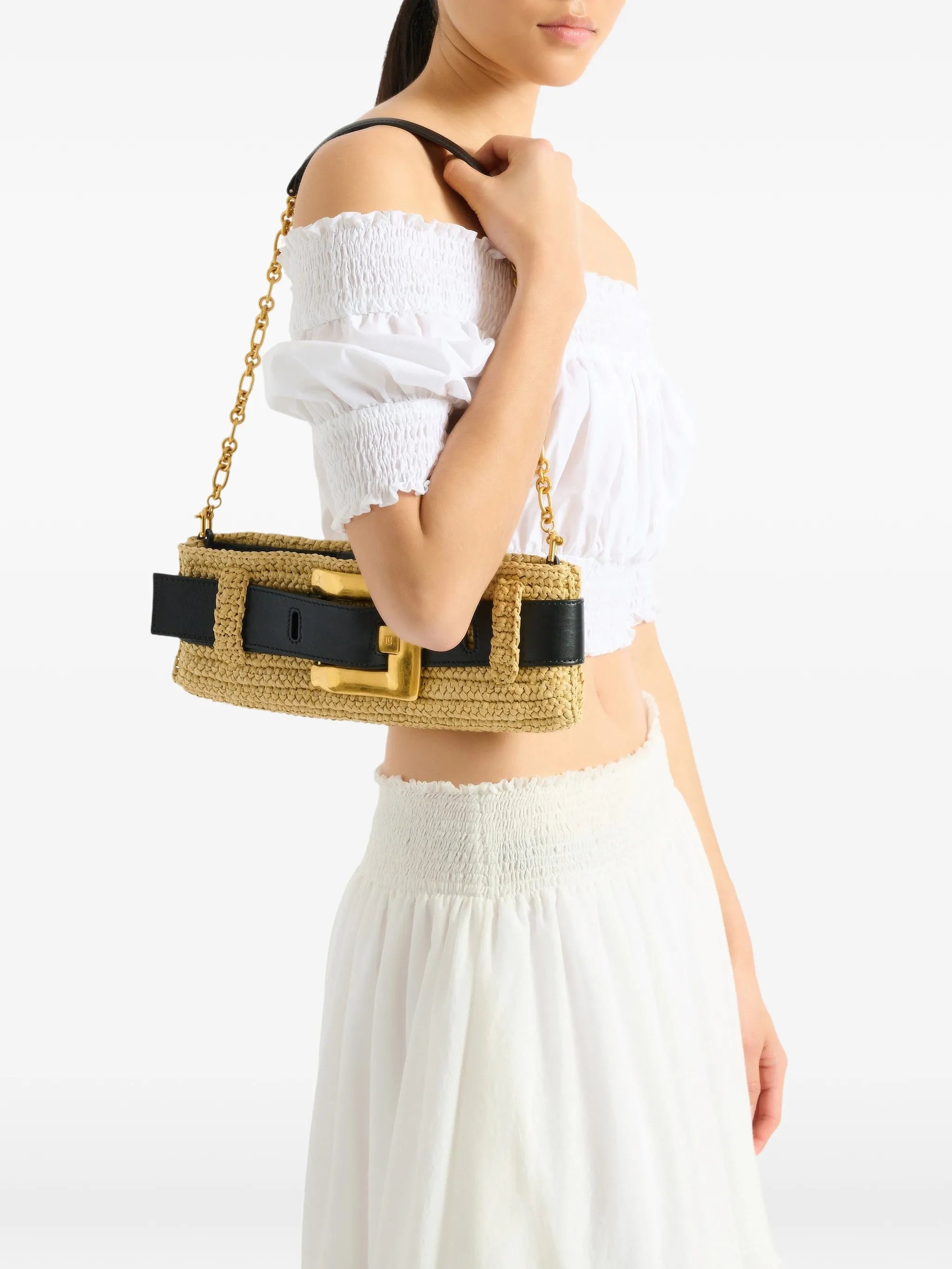 Anthem clutch bag in smooth leather and crochet