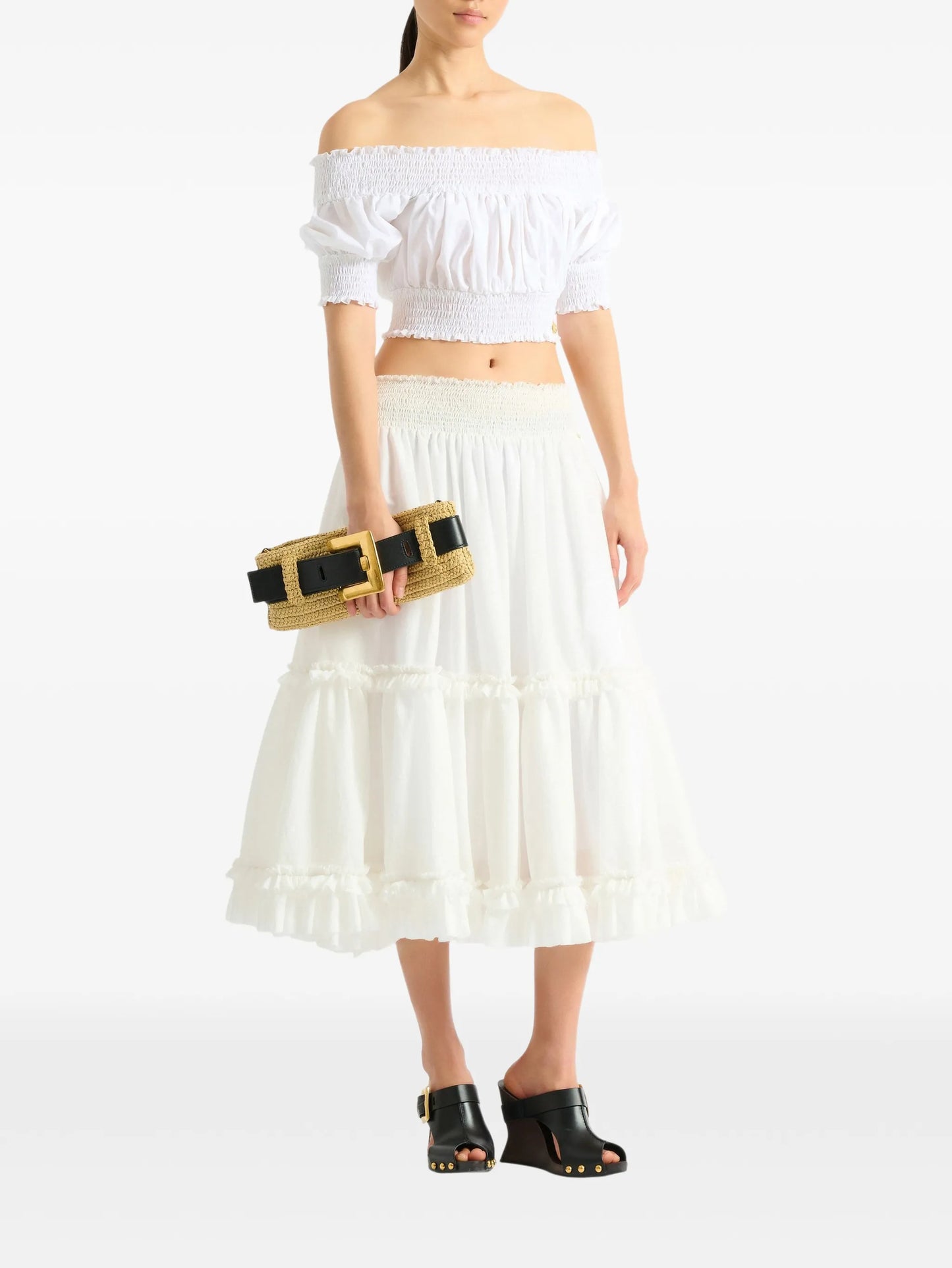 Anthem clutch bag in smooth leather and crochet