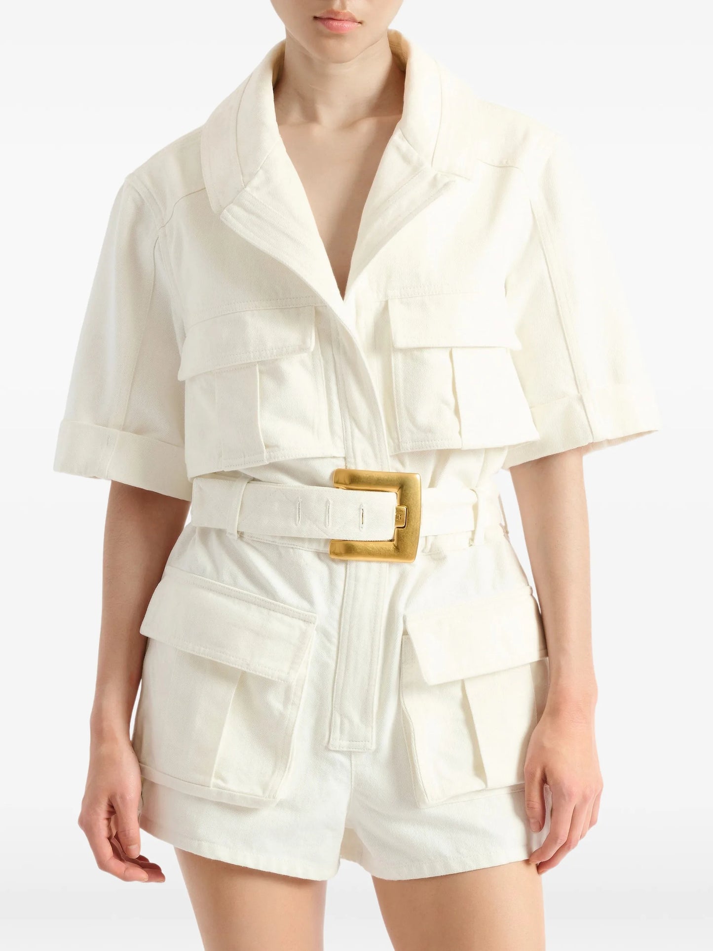 belted denim playsuit