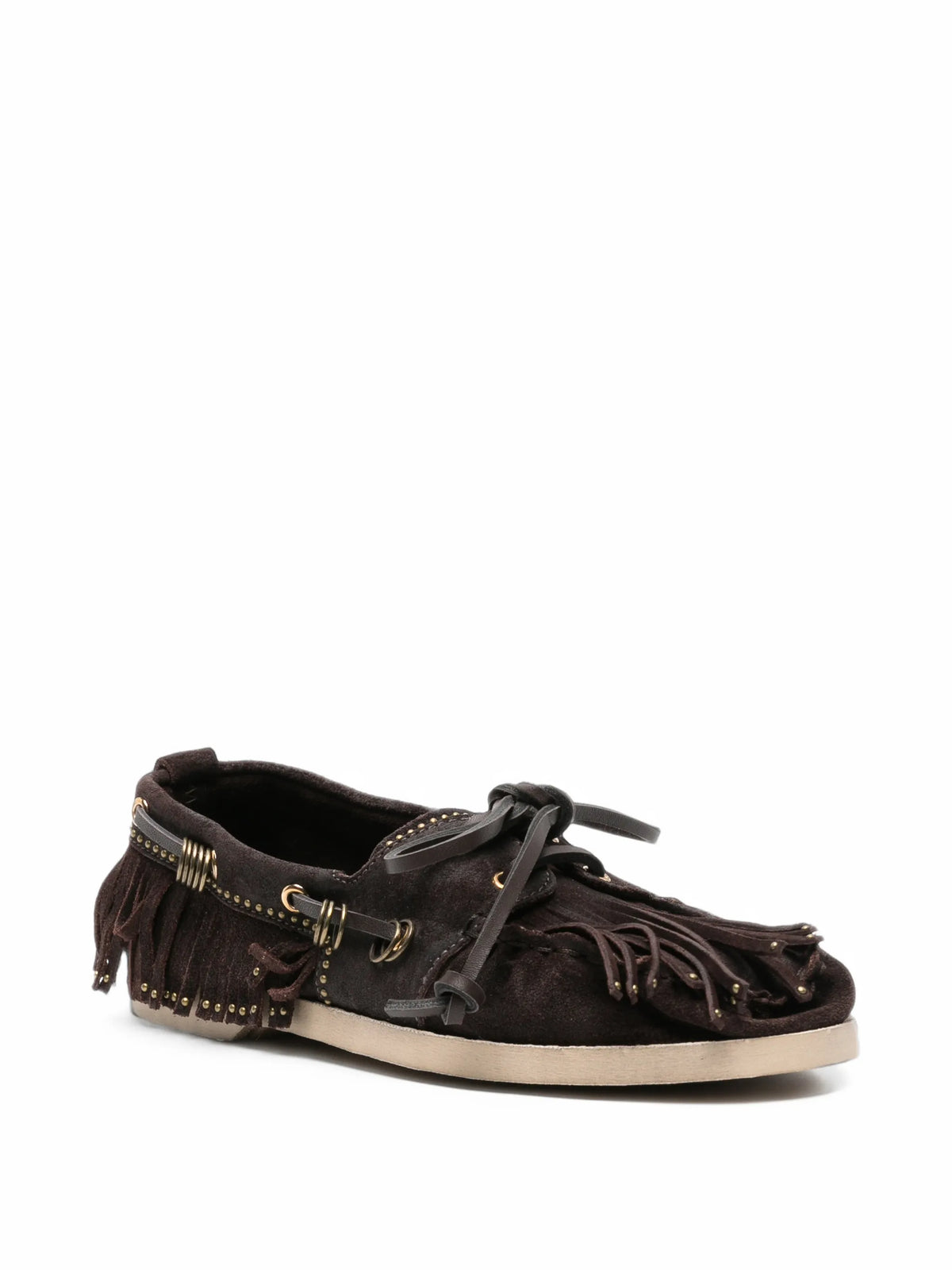 fringed studded boat shoes