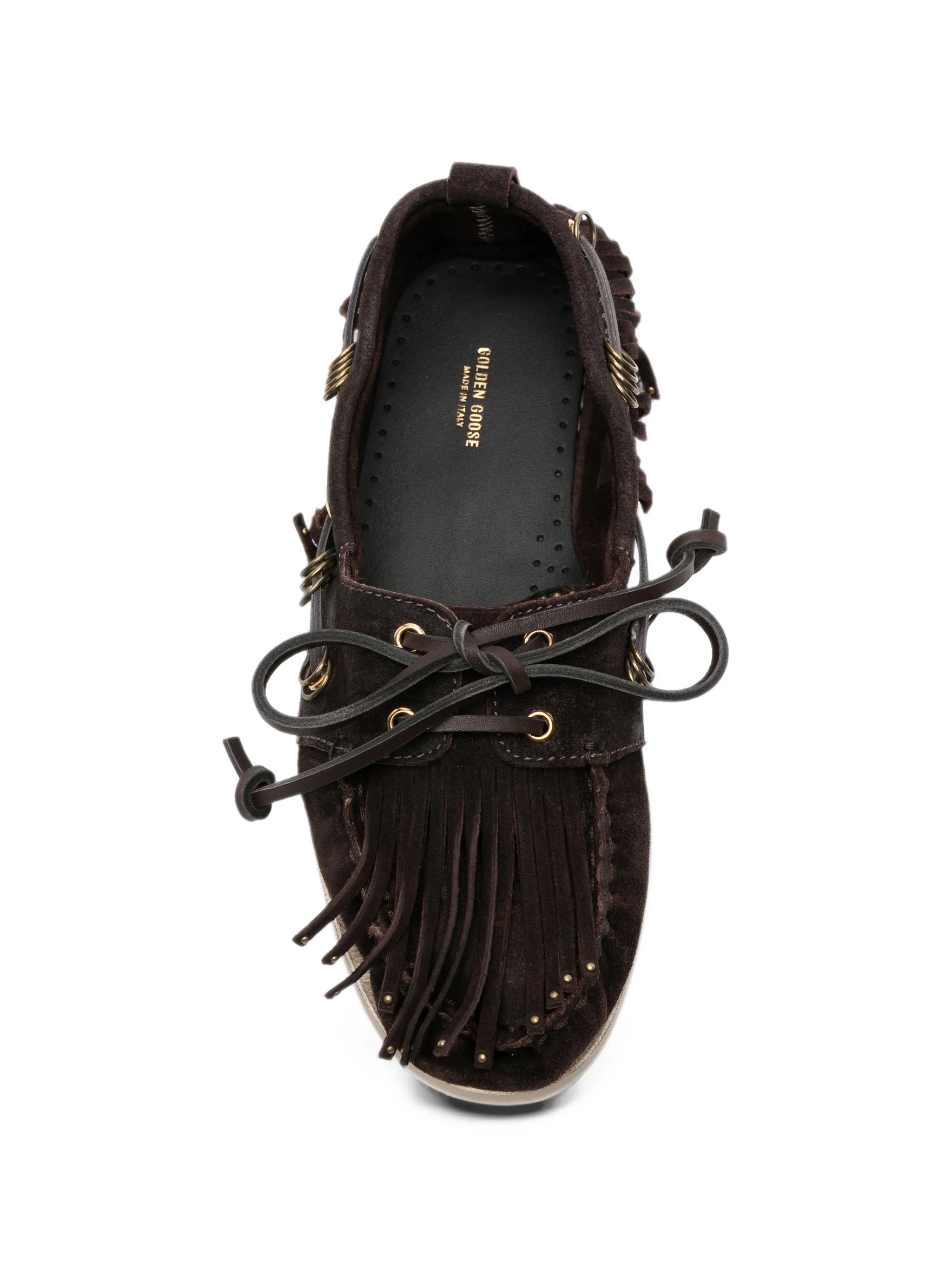 fringed studded boat shoes