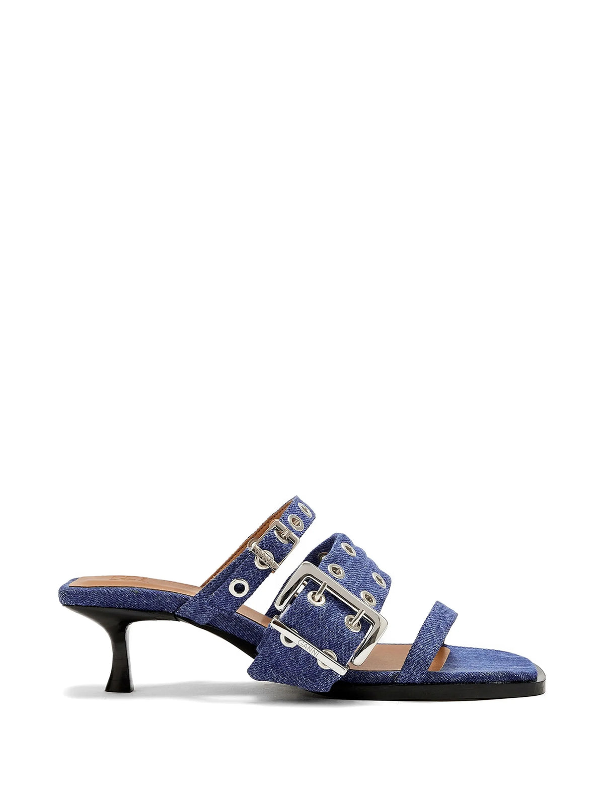 buckle strap mules in denim