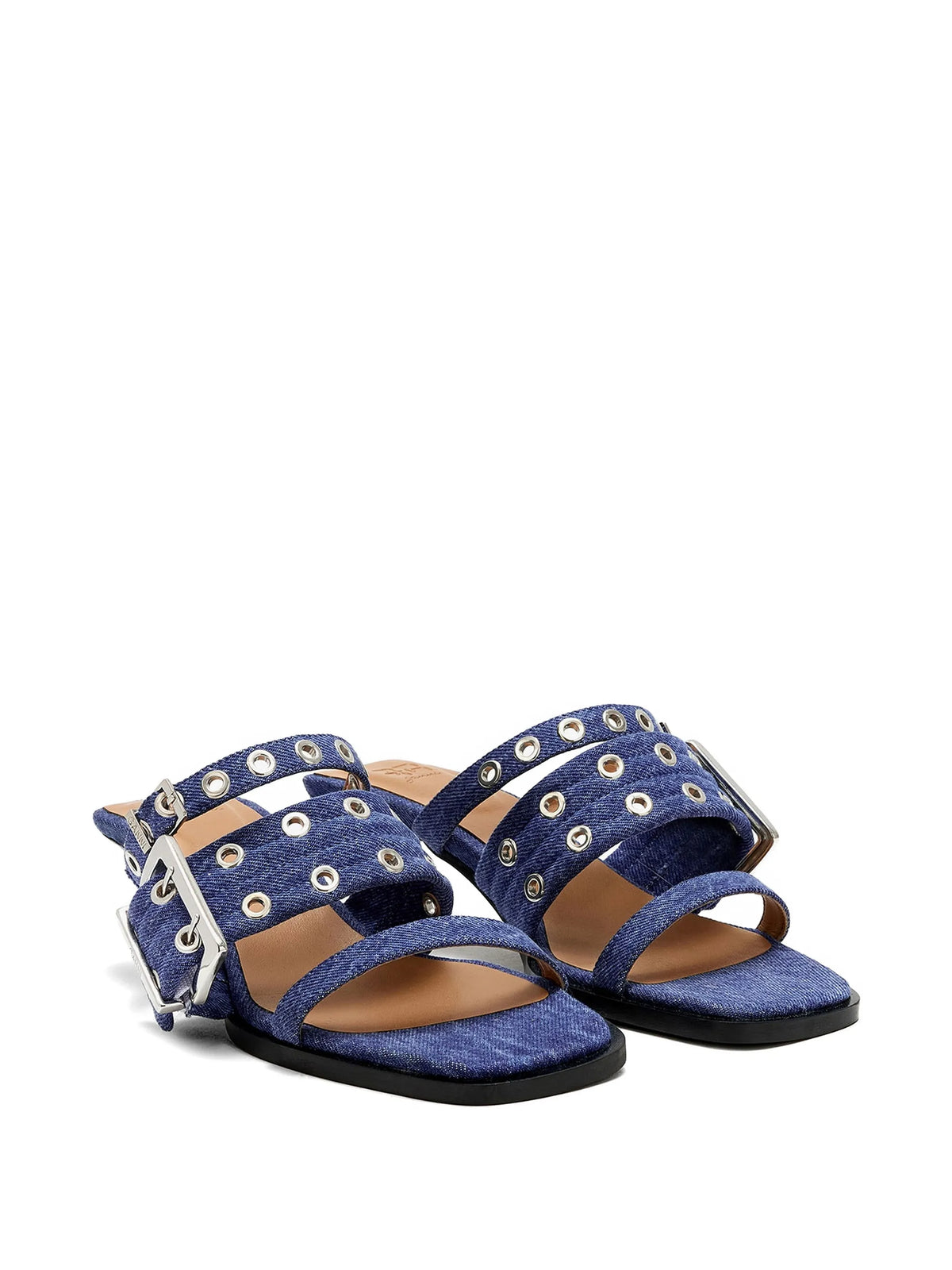 buckle strap mules in denim