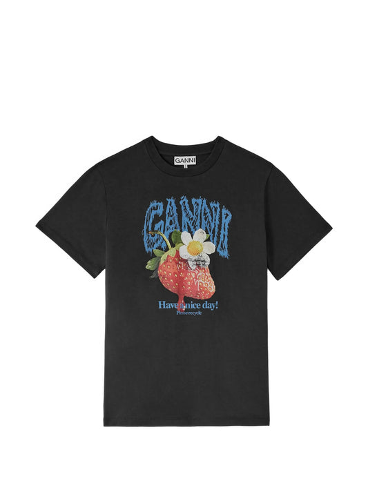 strawberry-print T-shirt