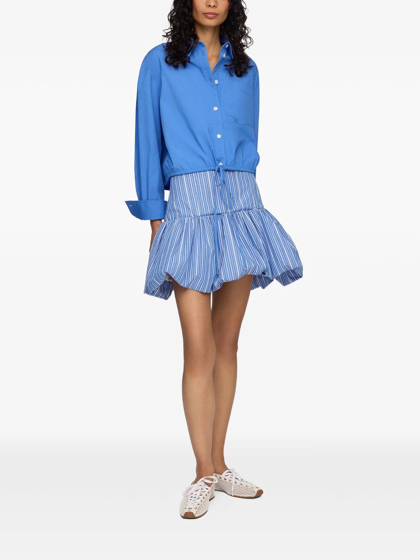 stripe-pattern ruffled skirt