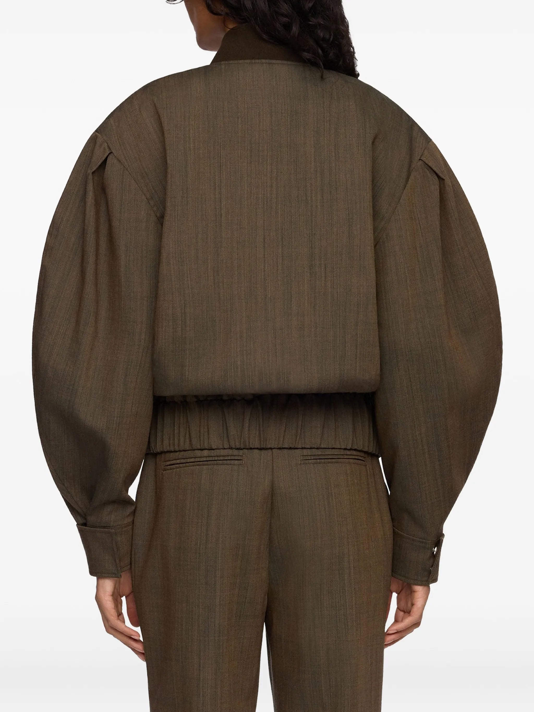 mélange-effect puff-sleeve bomber jacket