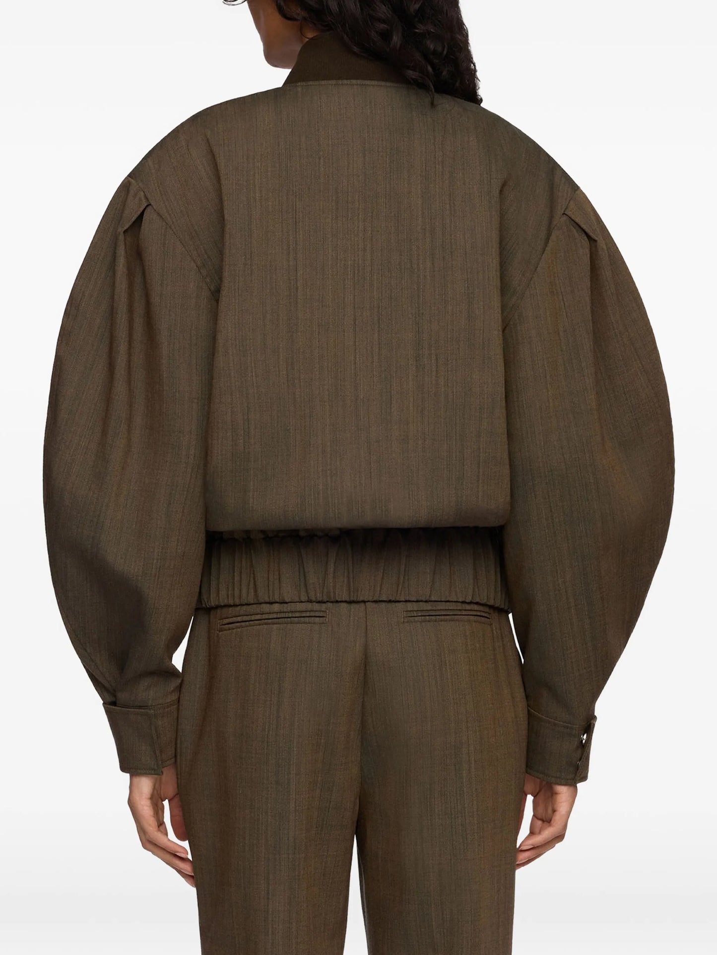mélange-effect puff-sleeve bomber jacket