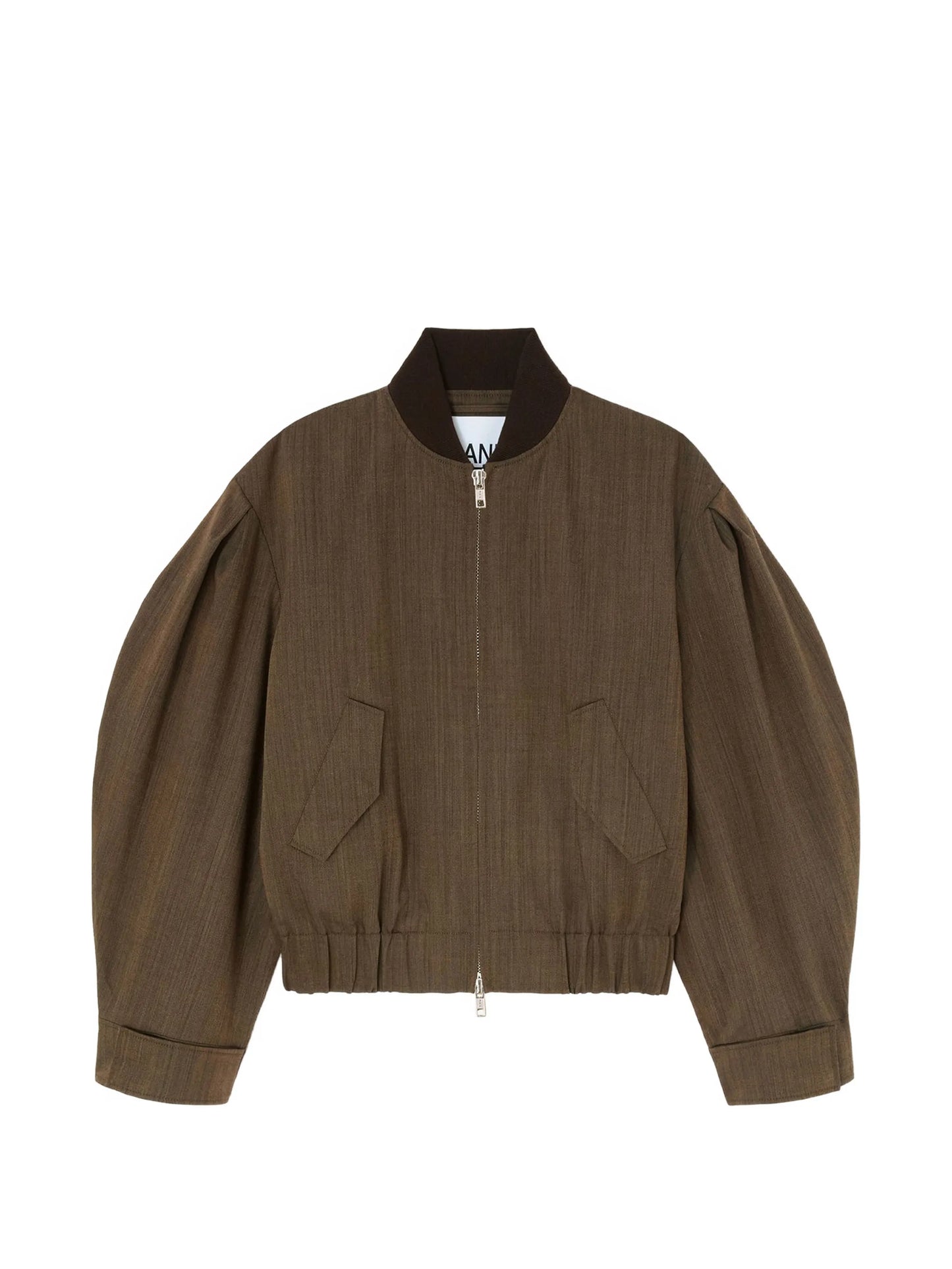 mélange-effect puff-sleeve bomber jacket
