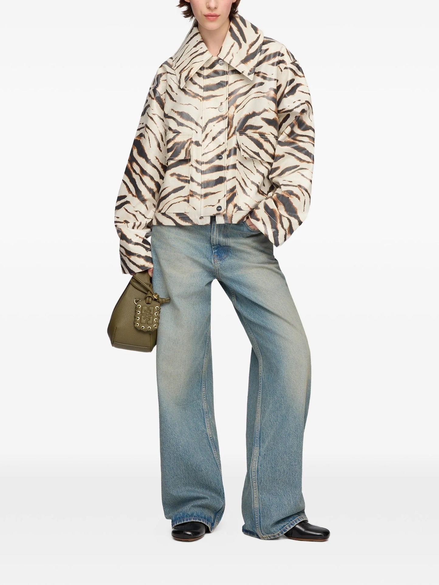 zebra-print laminated jacket