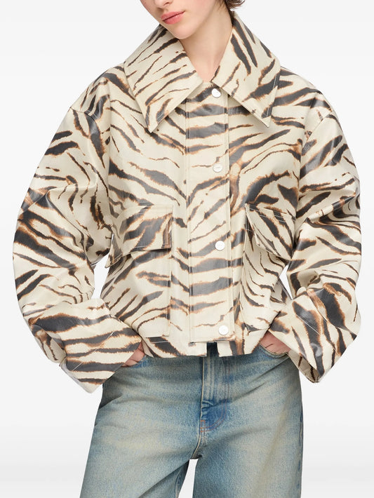 zebra-print laminated jacket