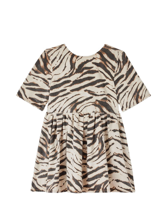 zebra-print denim dress