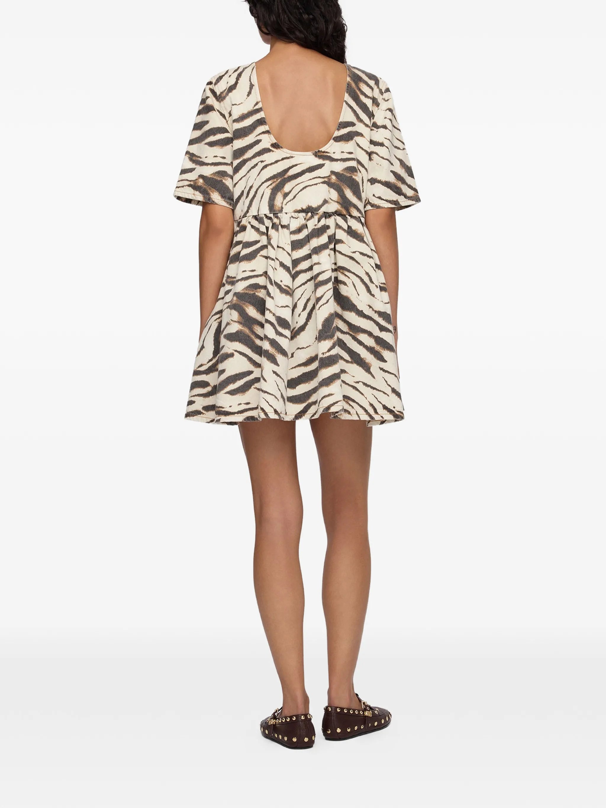 zebra-print denim dress