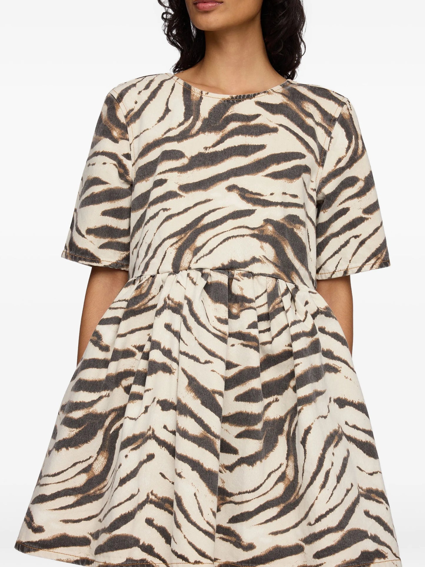 zebra-print denim dress
